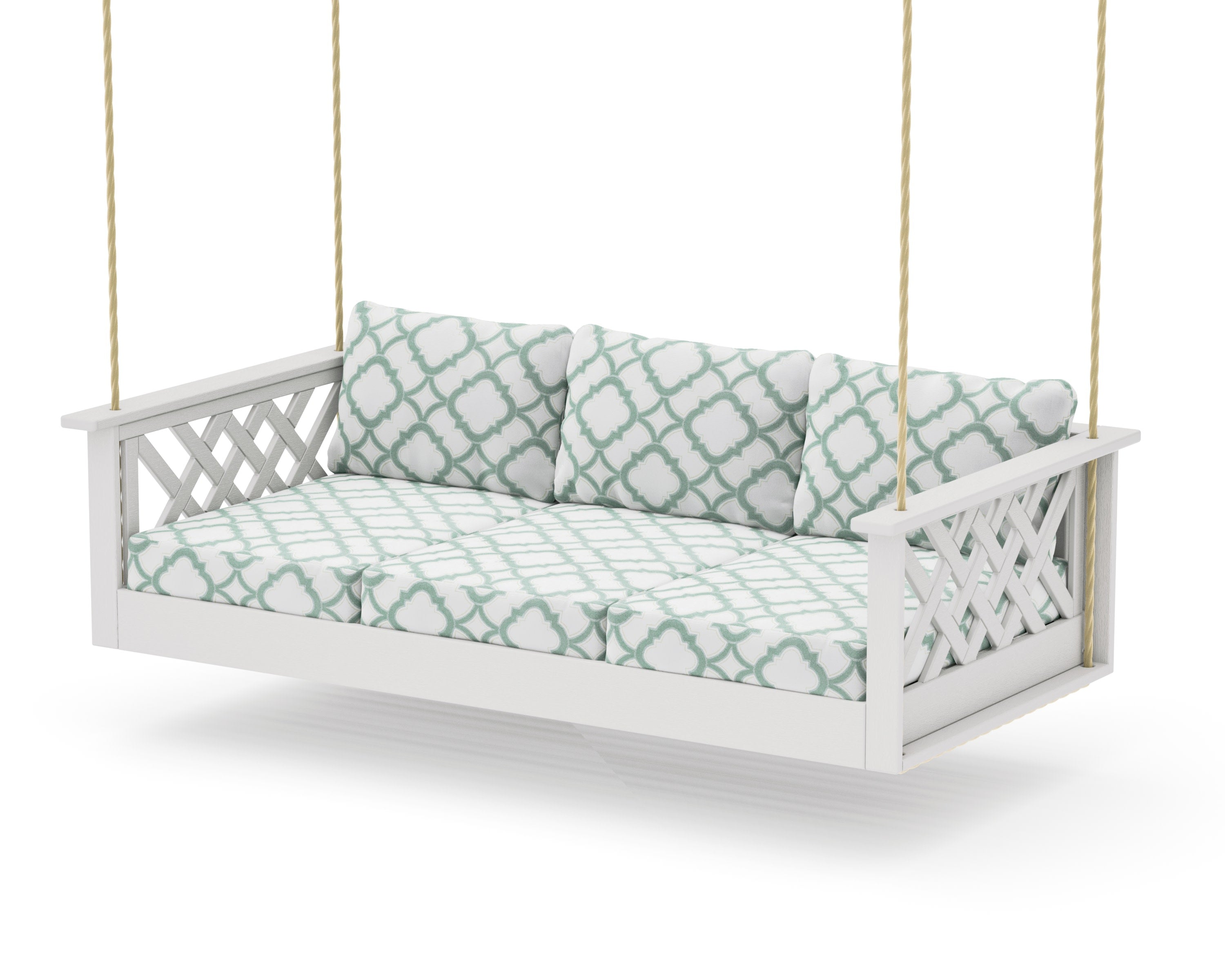 Wovendale Daybed Swing in Vintage White / Trellis Glacier Spa
