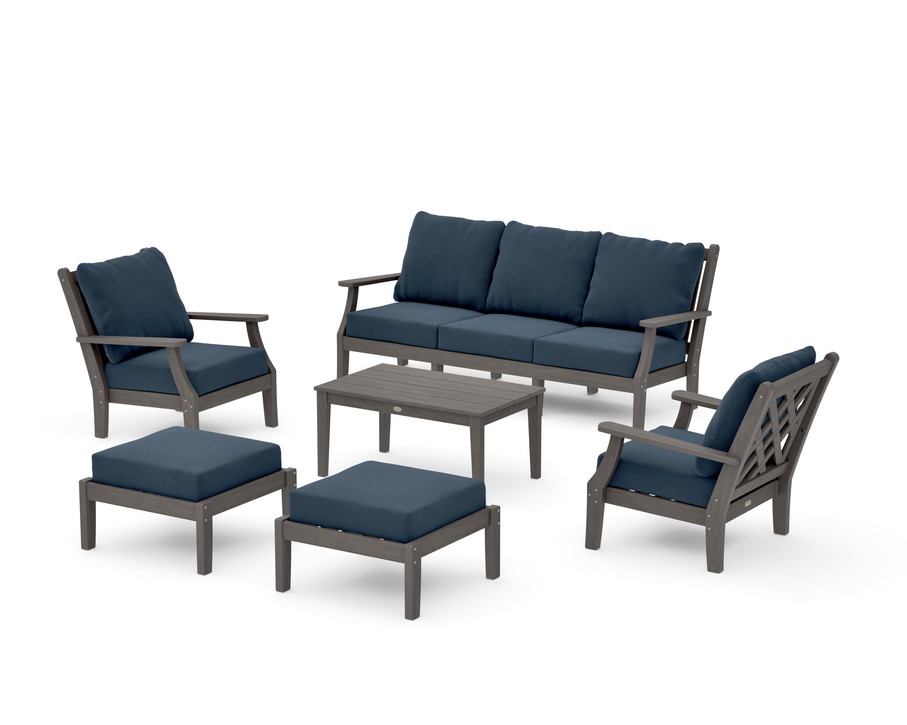 Wovendale 6-Piece Lounge Sofa Set in Driftwood / Marine Indigo