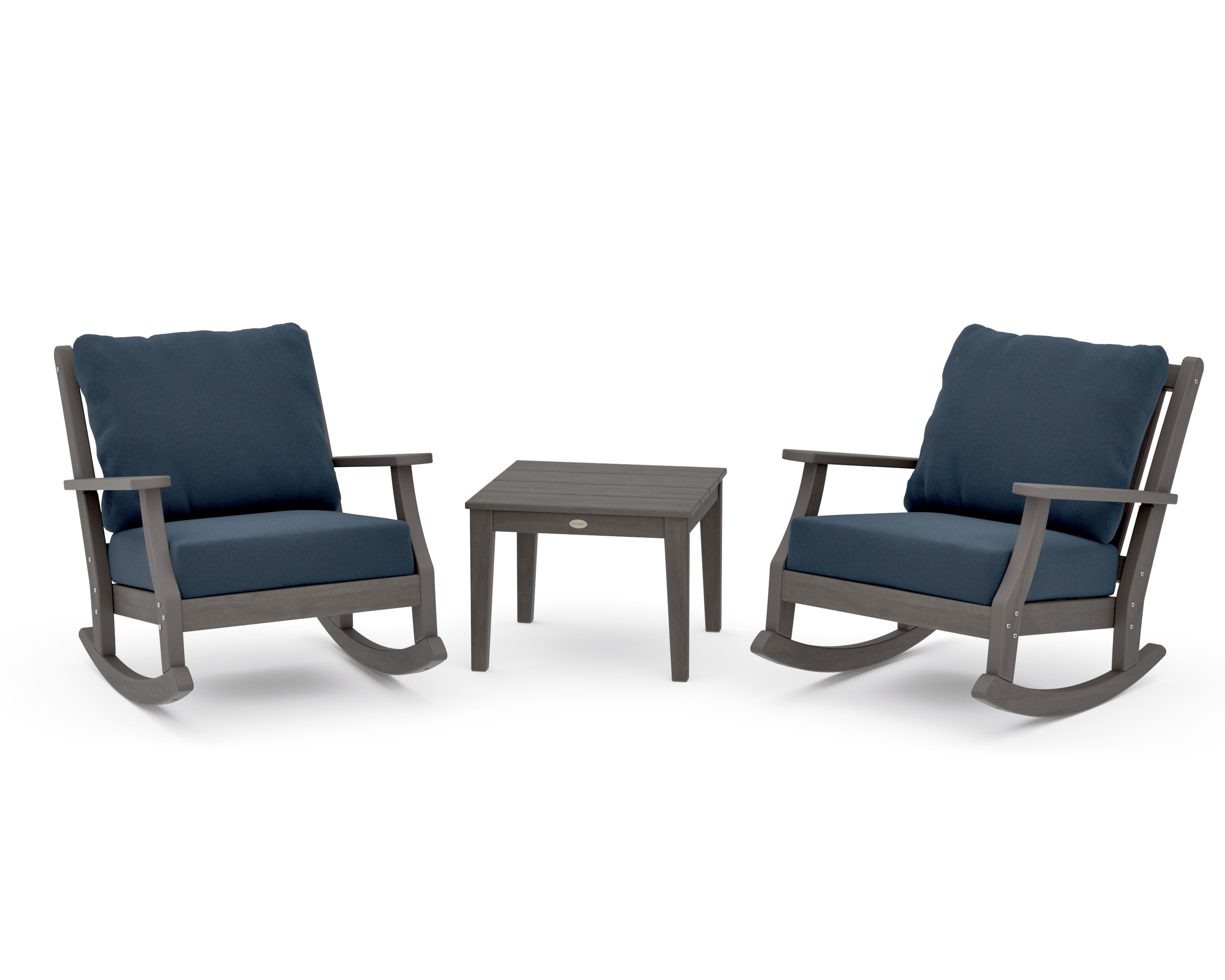 Wovendale 3-Piece Deep Seating Rocker Set in Driftwood / Marine Indigo