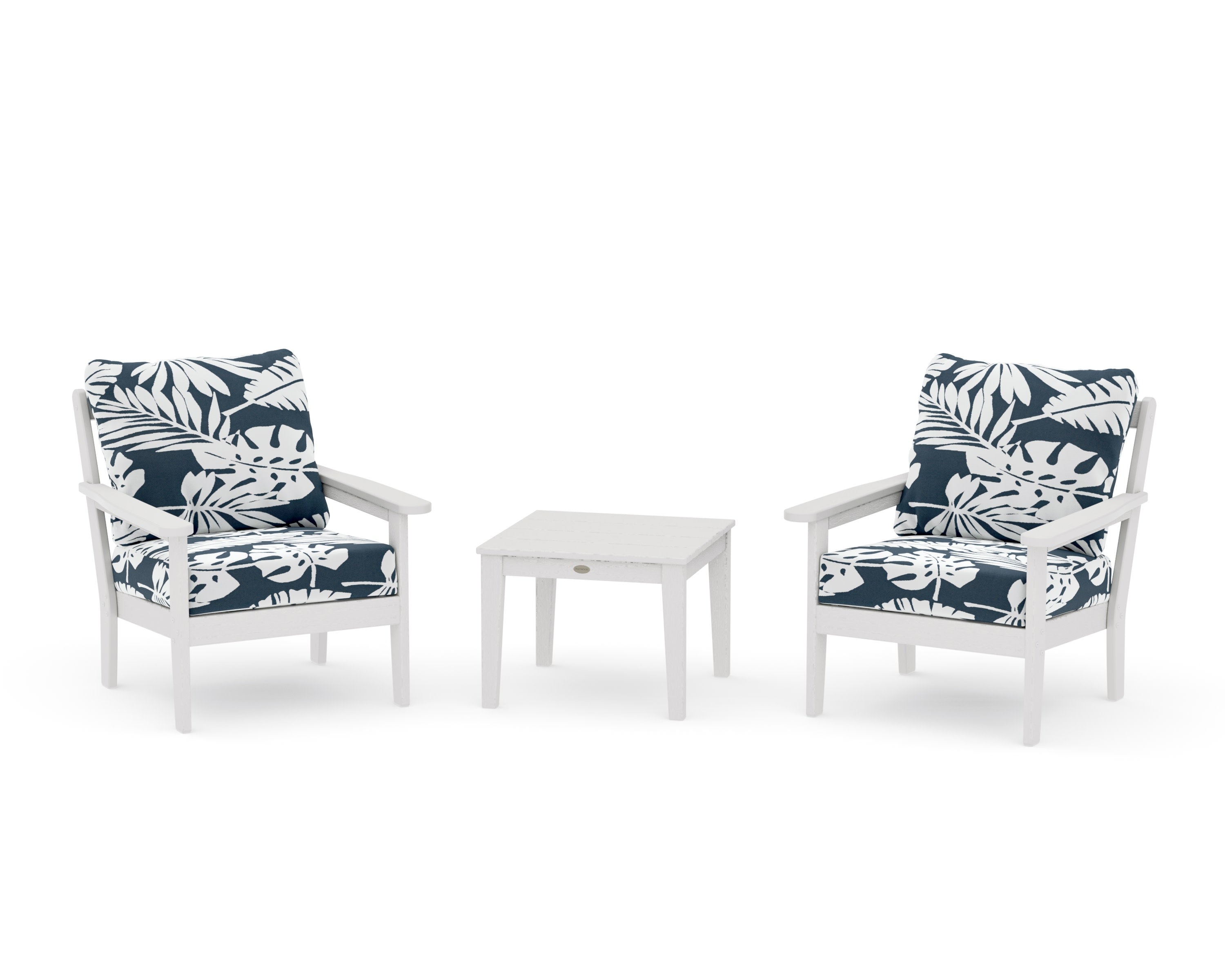 Cottage 3-Piece Deep Seating Set in Vintage White / Leaf Marine Indigo