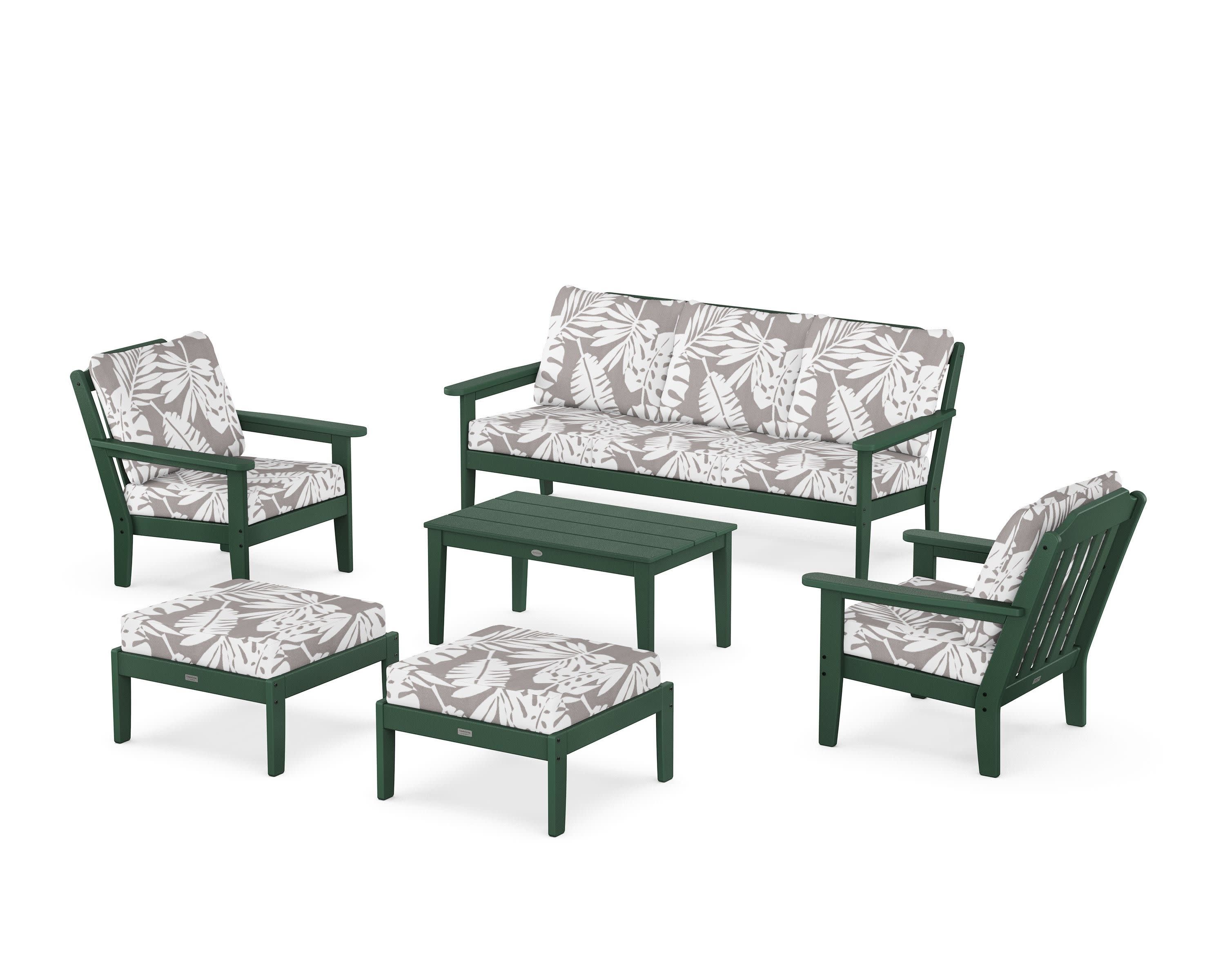 Cottage 6-Piece Lounge Sofa Set in Green / Leaf Grey Mist