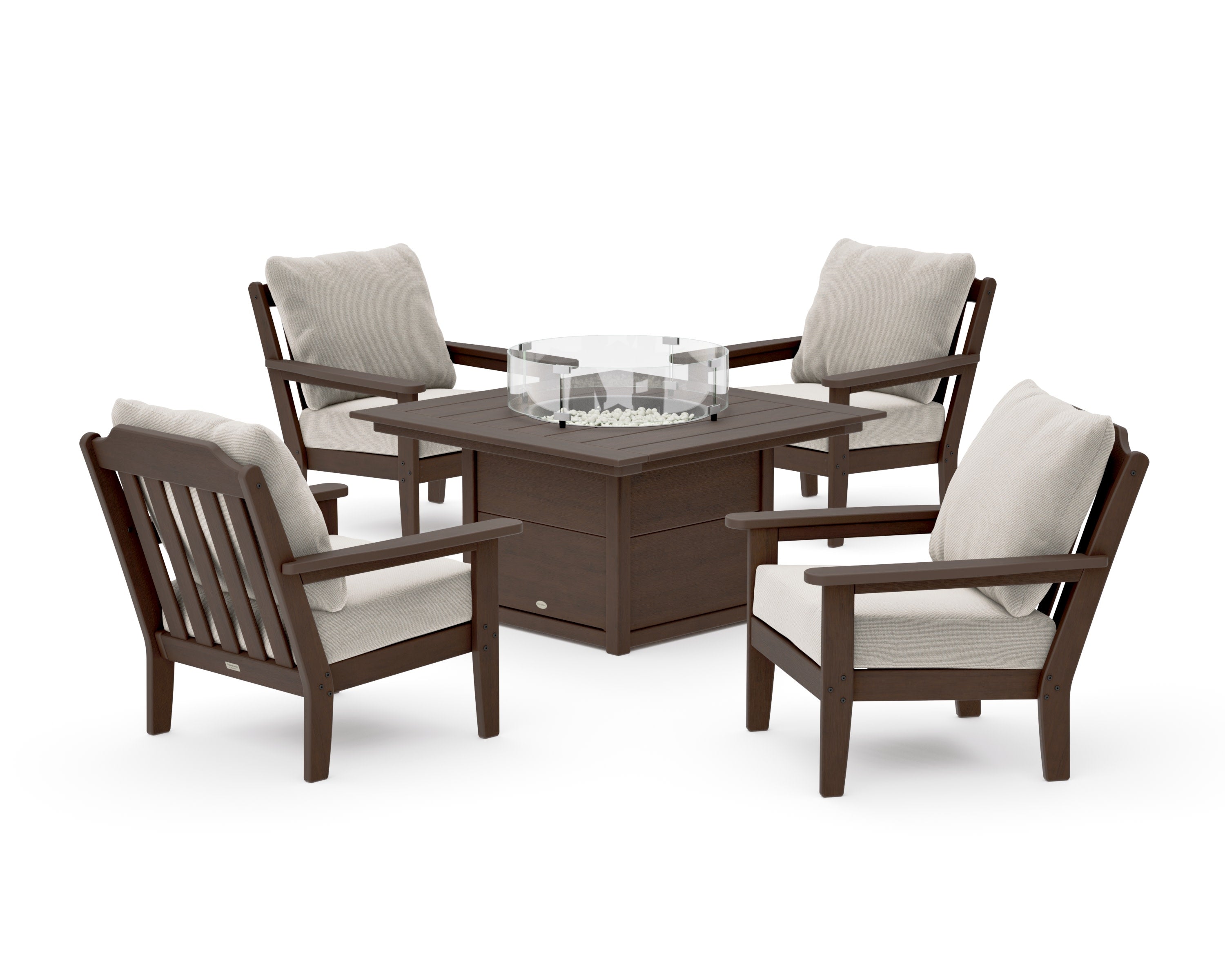 Cottage 5-Piece Deep Seating Set with Fire Pit Table in Kona / Dune Burlap