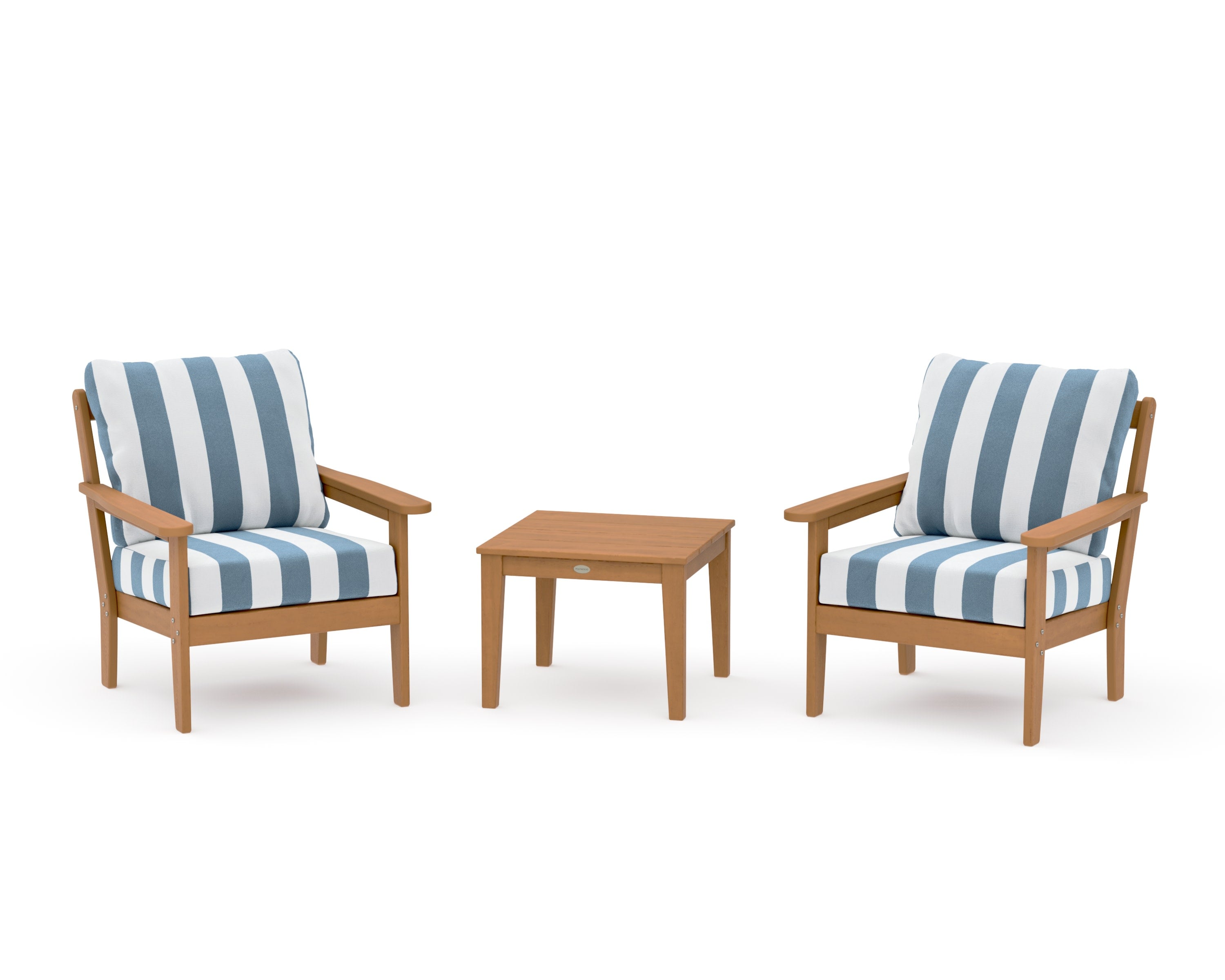 Cottage 3-Piece Deep Seating Set in Natural / Cabana Stripe Sky Blue