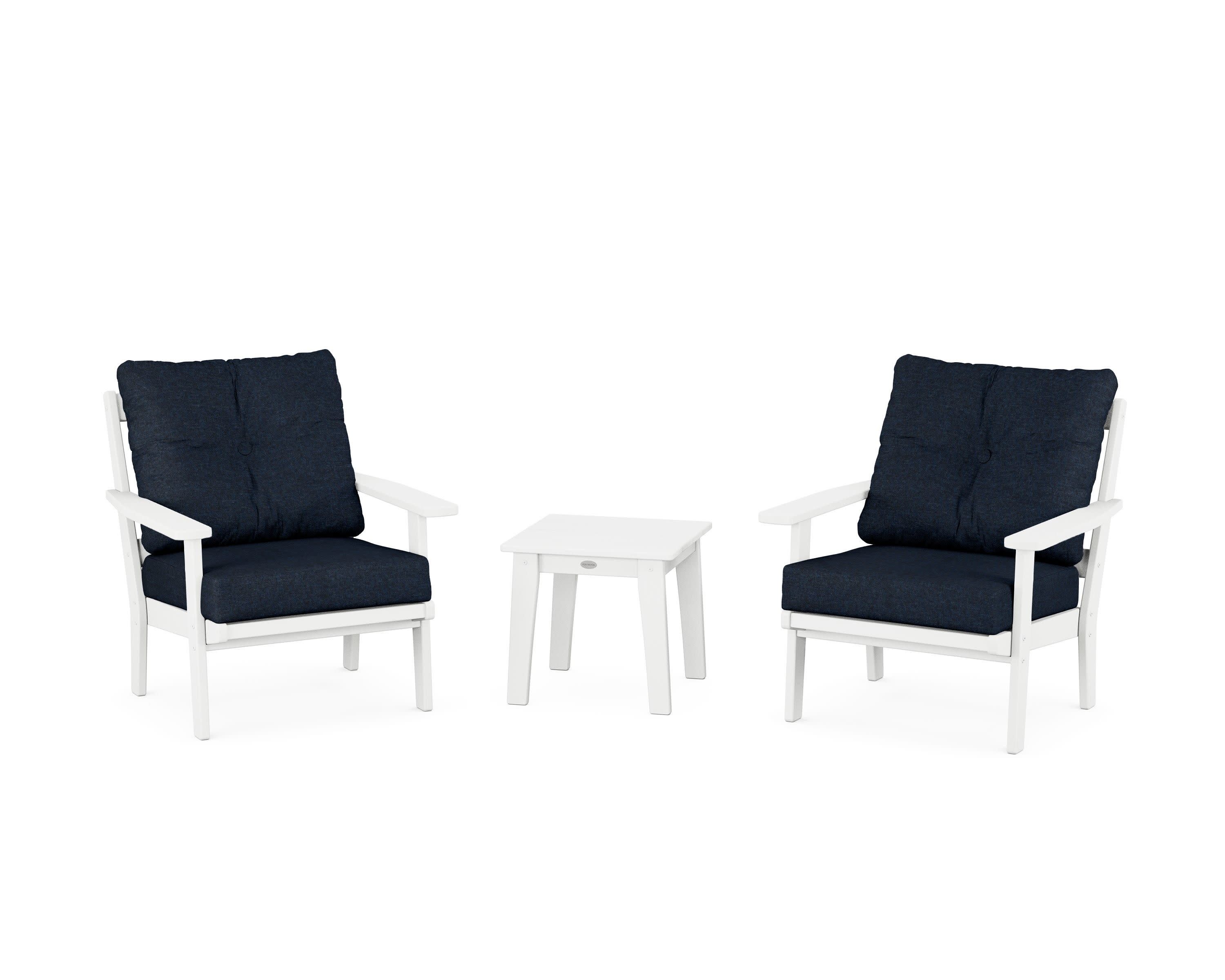 Prairie 3-Piece Deep Seating Set in White / Marine Indigo