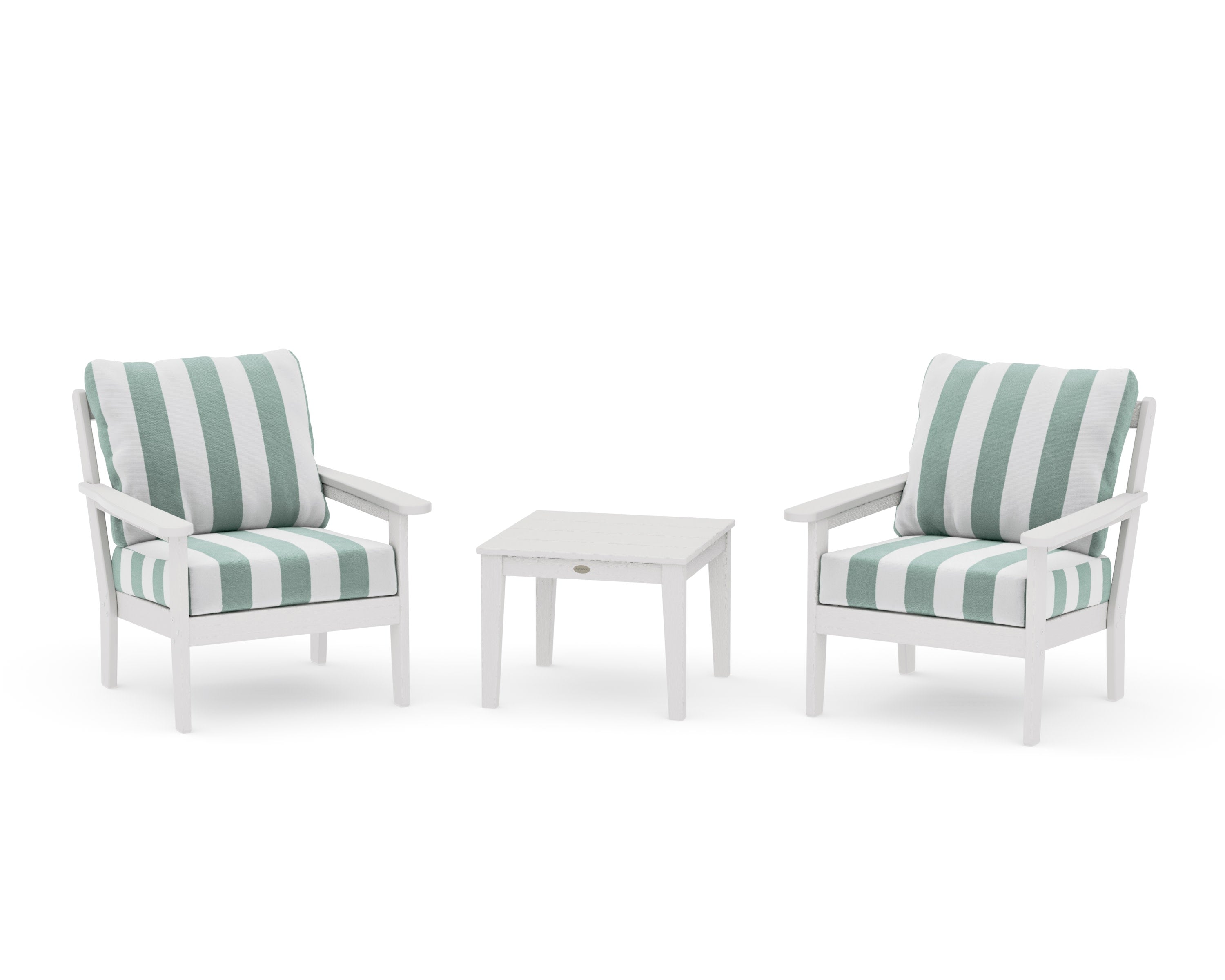 Cottage 3-Piece Deep Seating Set in Vintage White / Cabana Stripe Glacier Spa