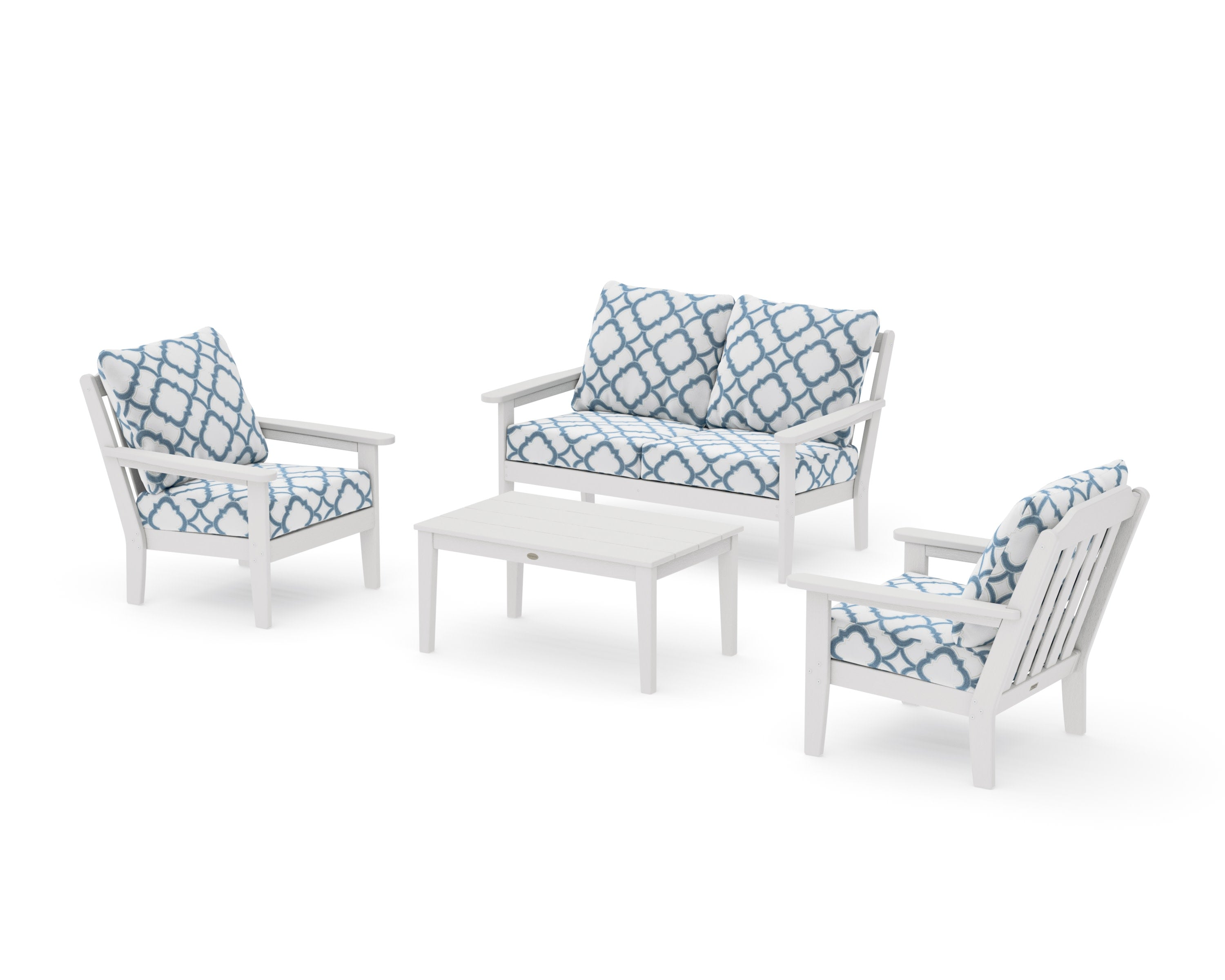 Cottage 4-Piece Deep Seating Set with Loveseat in Vintage White / Trellis Sky Blue