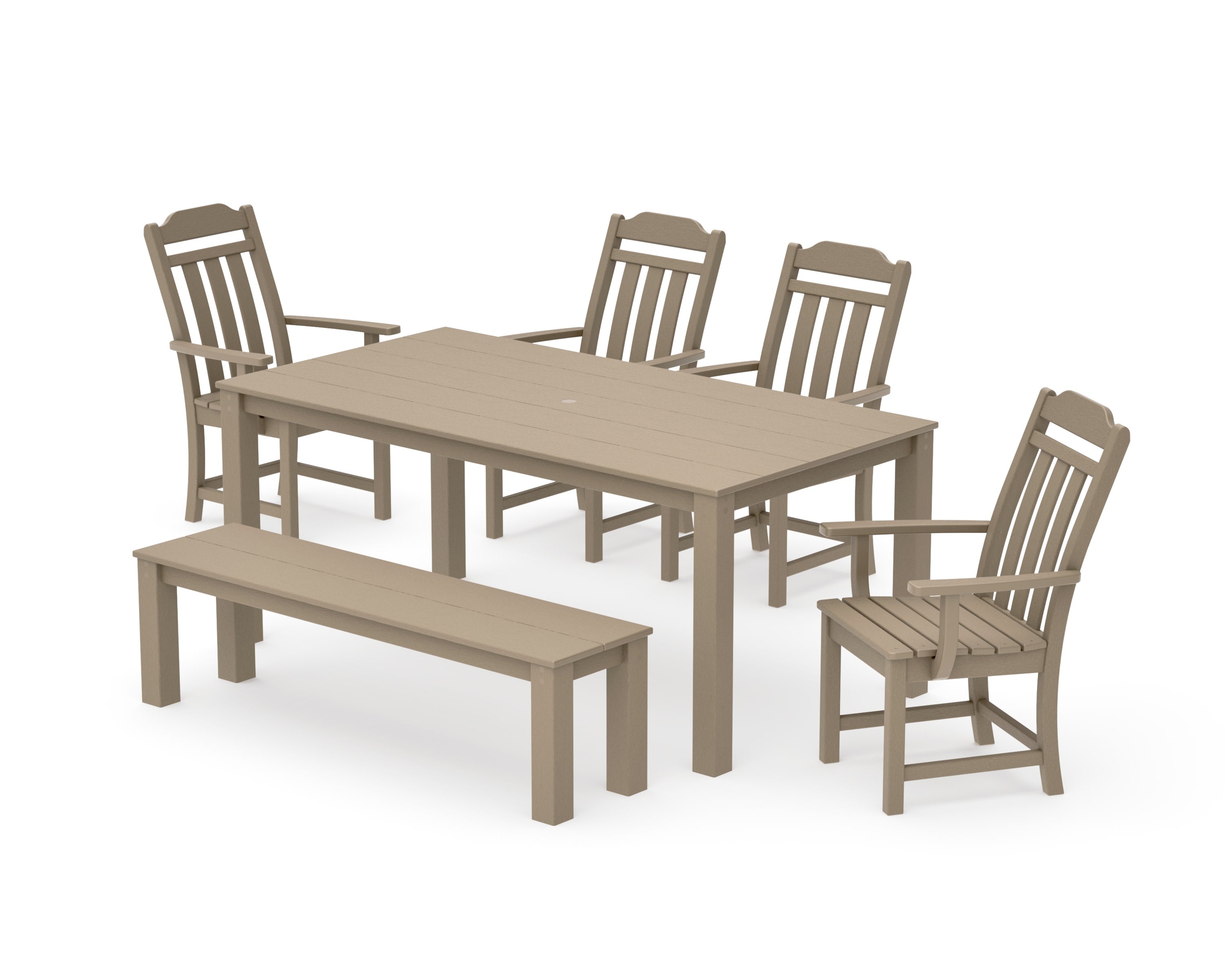 Cottage 6-Piece Parsons Dining Set with Bench in Vintage Sahara