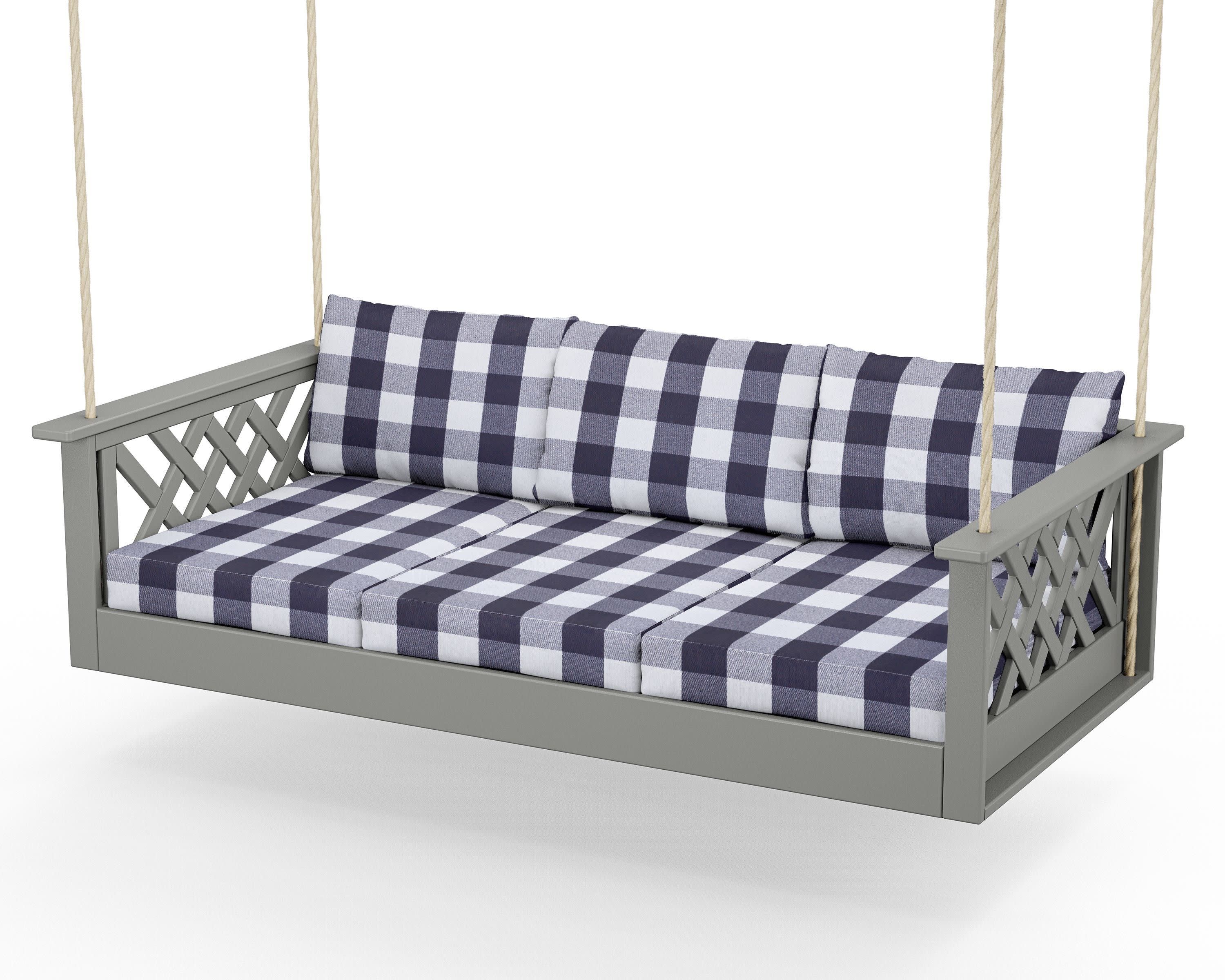 Wovendale Daybed Swing in Slate Grey / Buffalo Plaid Navy
