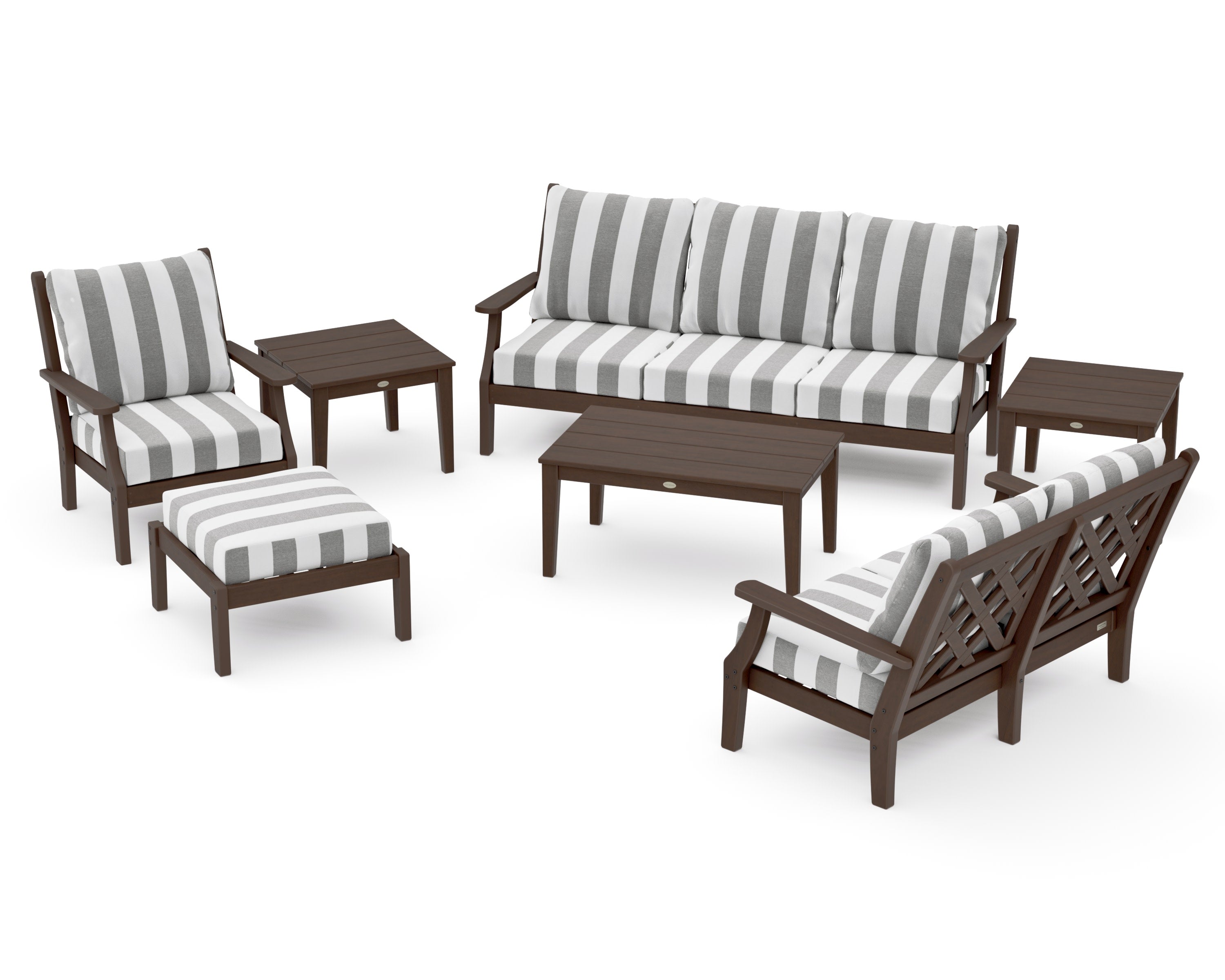Wovendale 7-Piece Deep Seating Set in Kona / Cabana Stripe Grey Mist