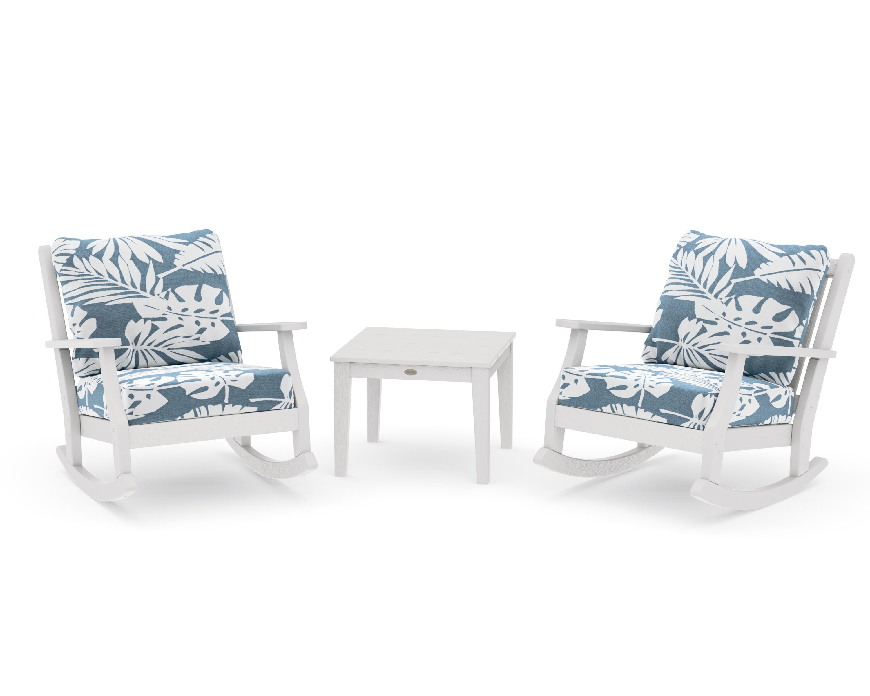 Wovendale 3-Piece Deep Seating Rocker Set in Vintage White / Leaf Sky Blue