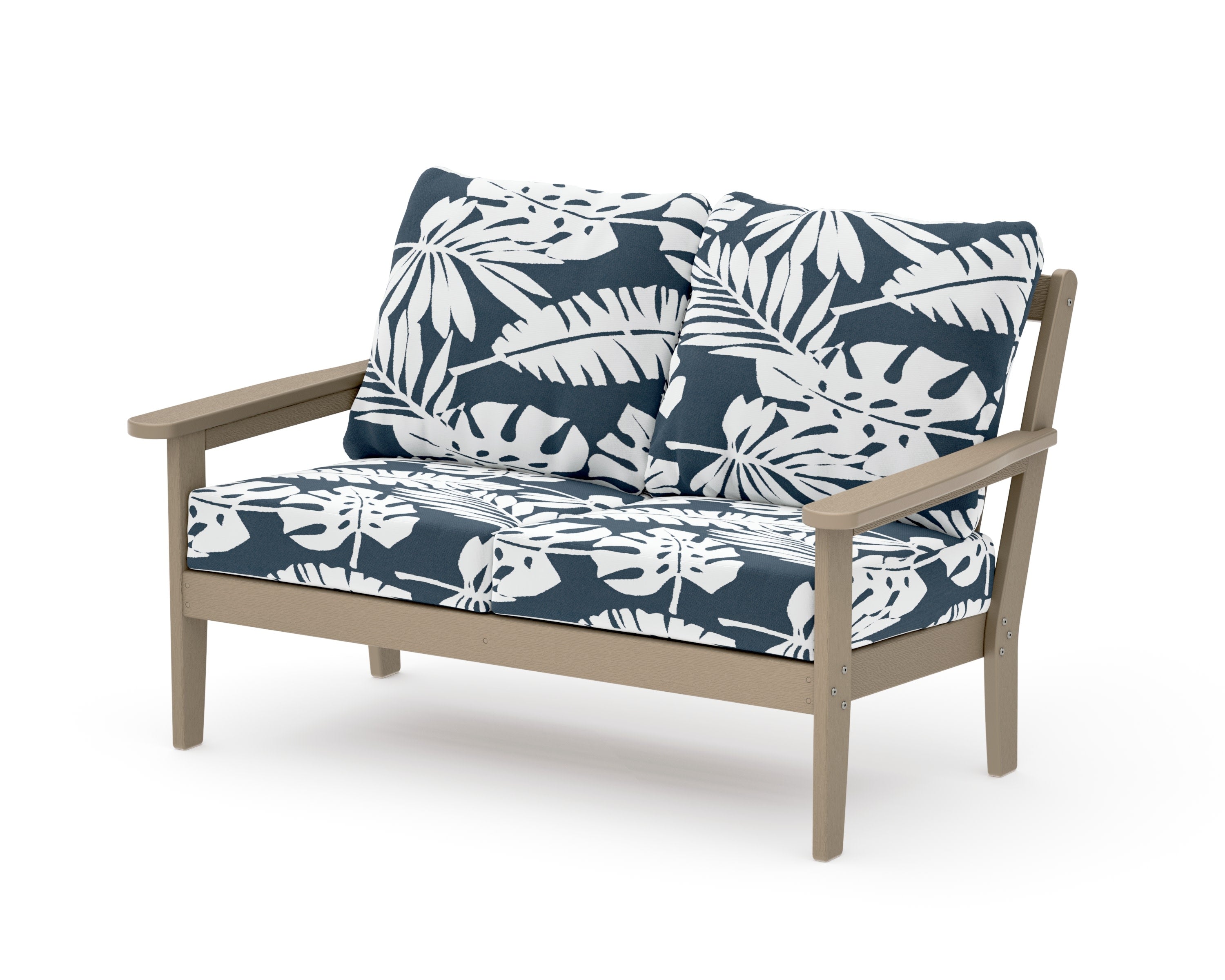 Cottage Deep Seating Loveseat in Vintage Sahara / Leaf Marine Indigo