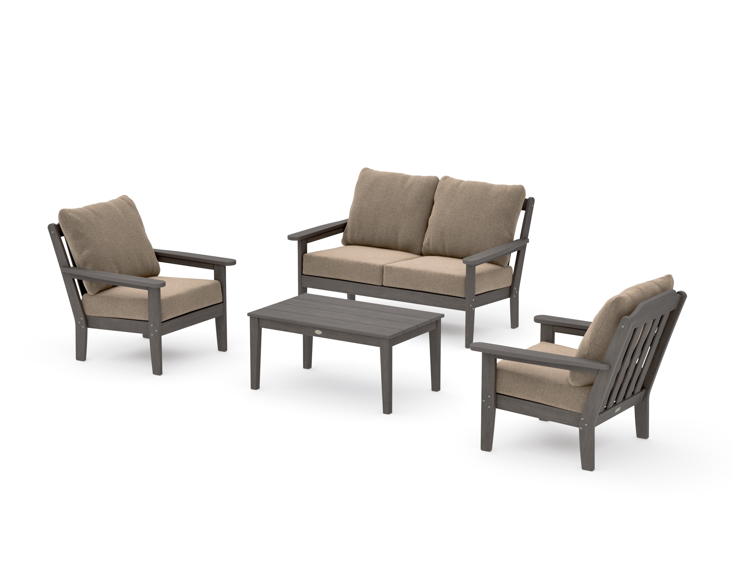 Cottage 4-Piece Deep Seating Set with Loveseat in Driftwood / Spiced Burlap