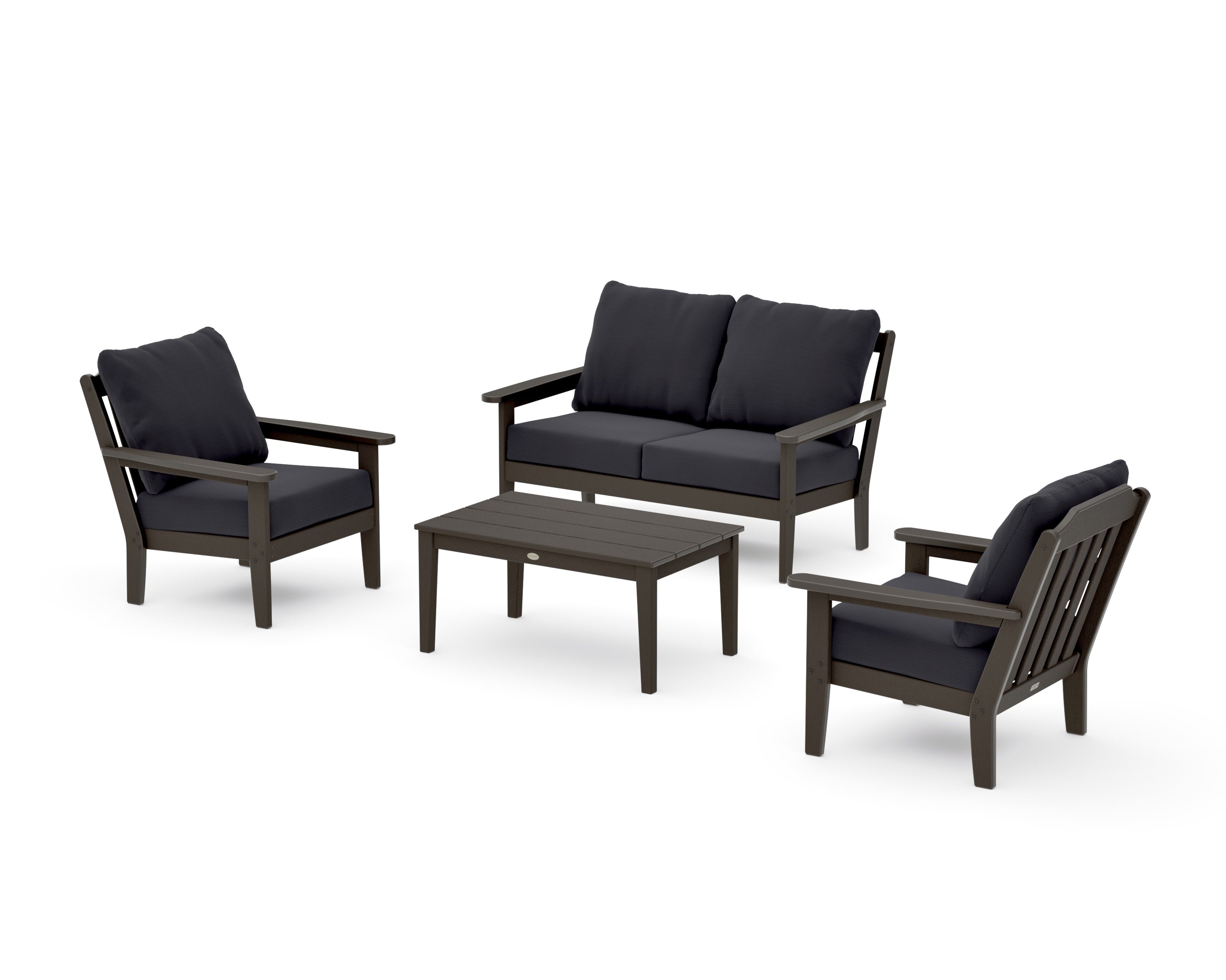 Cottage 4-Piece Deep Seating Set with Loveseat in Vintage Coffee / Midnight Linen