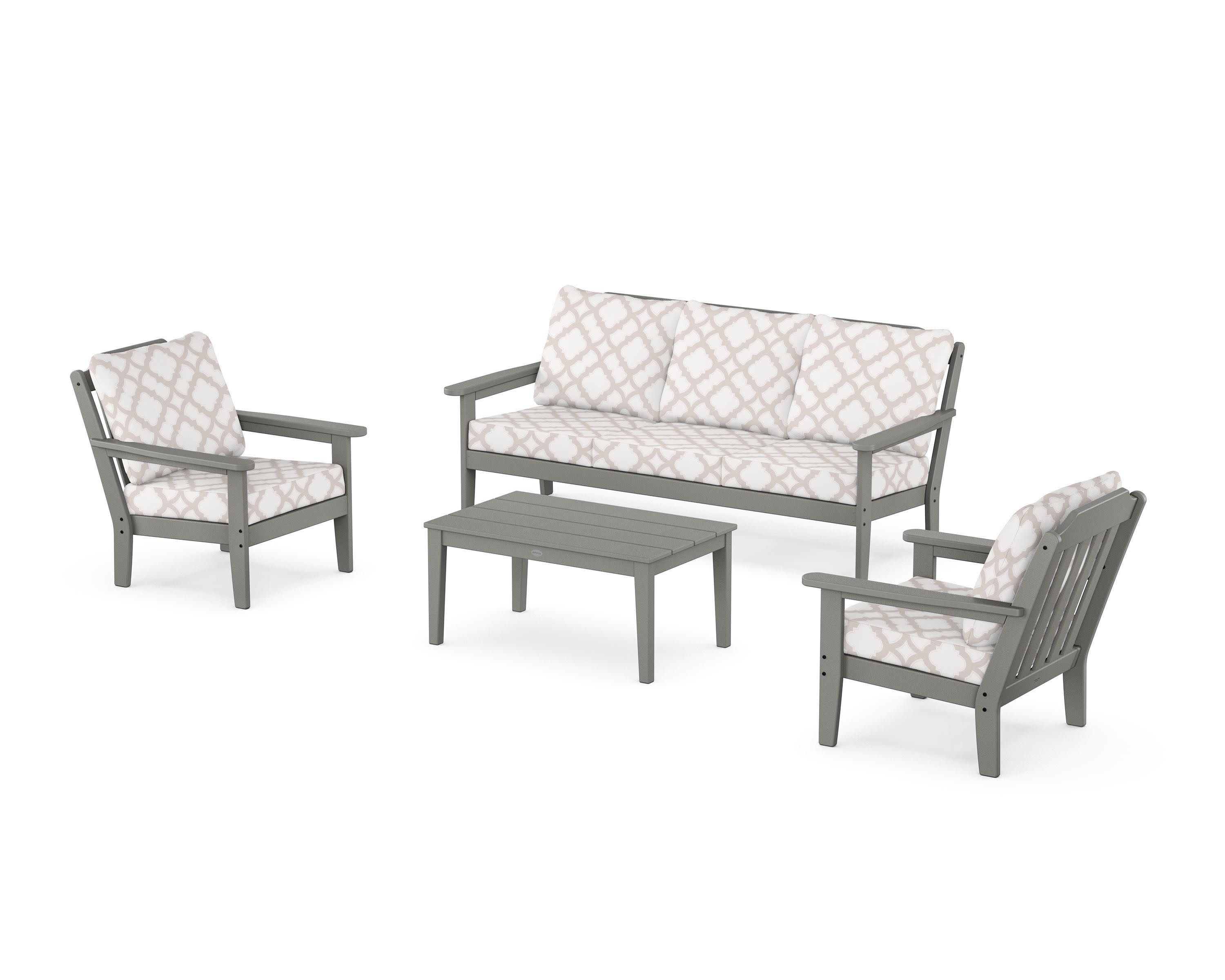 Cottage 4-Piece Deep Seating Set with Sofa in Slate Grey / Trellis Dune Burlap
