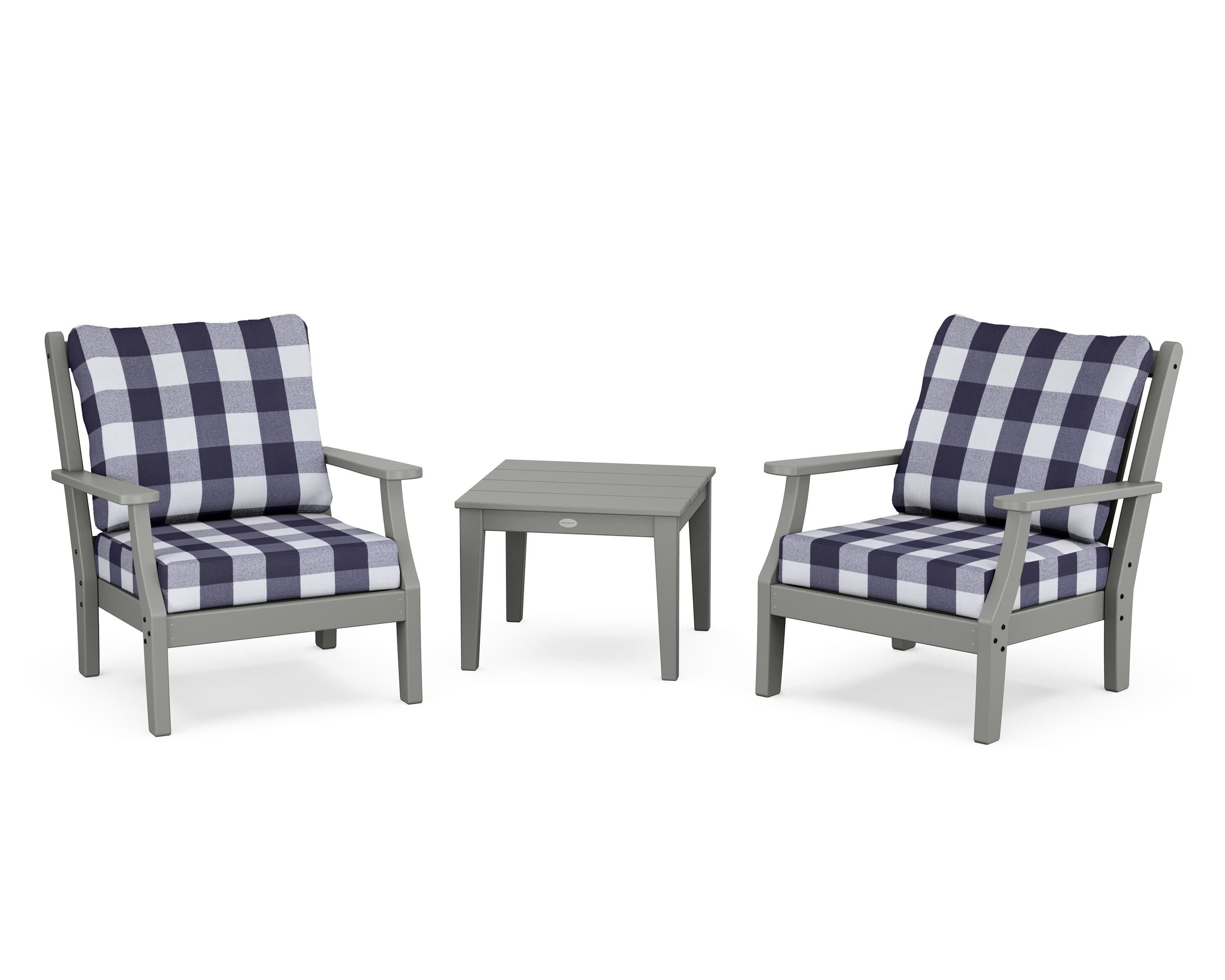 Wovendale 3-Piece Deep Seating Set in Slate Grey / Buffalo Plaid Navy