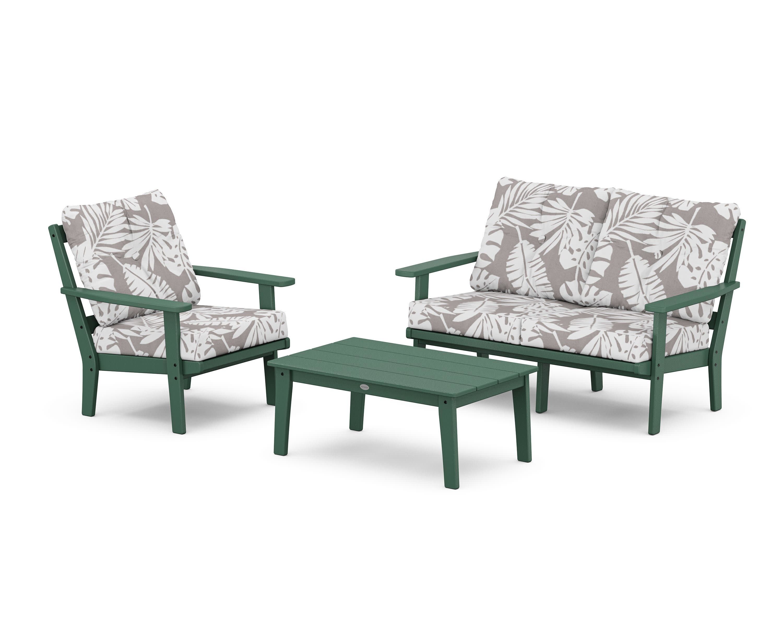 Prairie 3-Piece Deep Seating Set with Loveseat in Green / Leaf Grey Mist