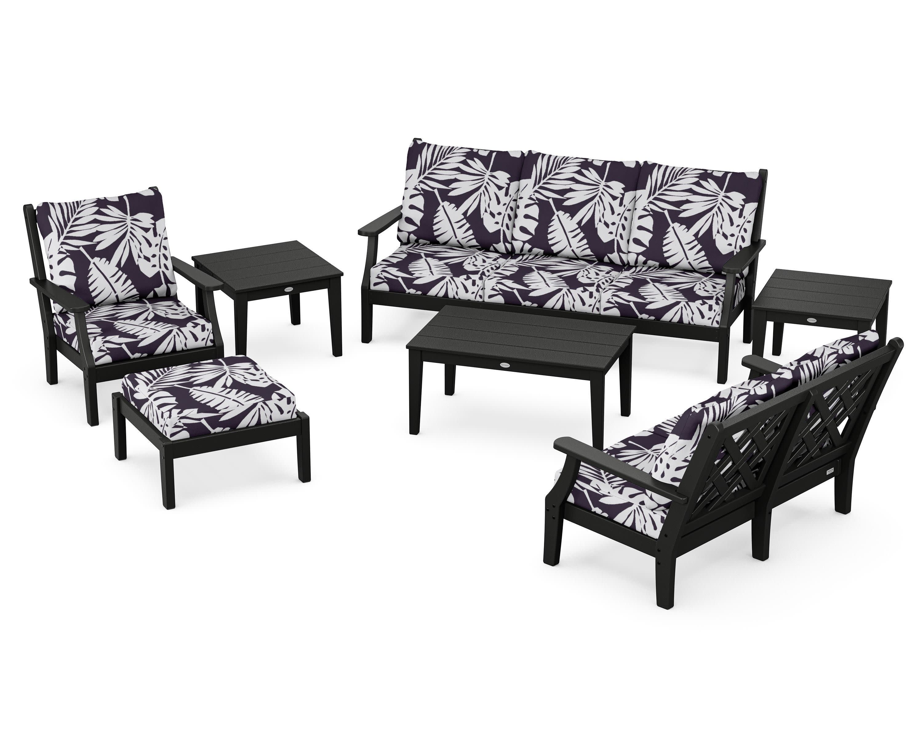 Wovendale 7-Piece Deep Seating Set in Black / Leaf Navy