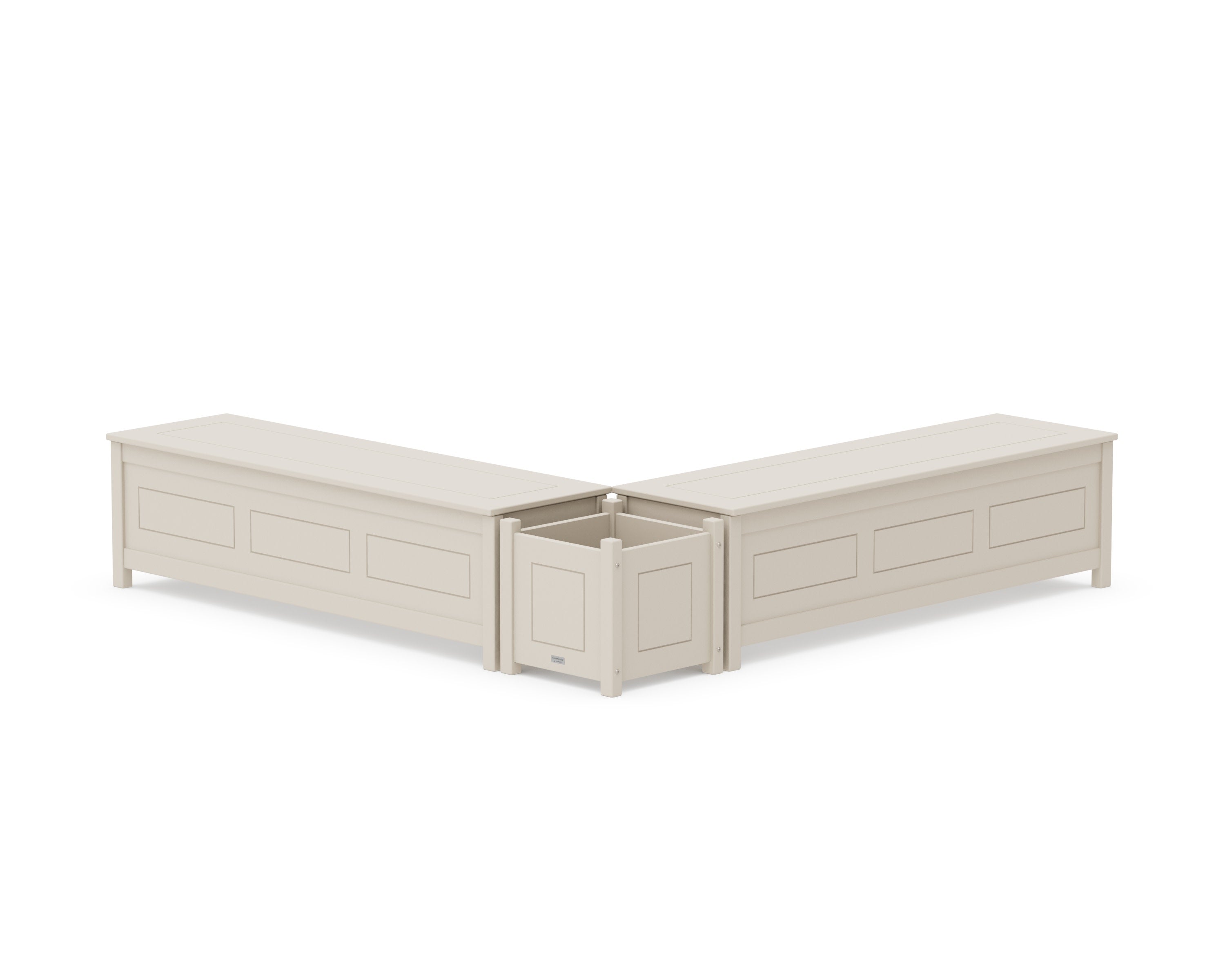 60" Country Living L- Shaped Planter Storage Bench Set in Sand