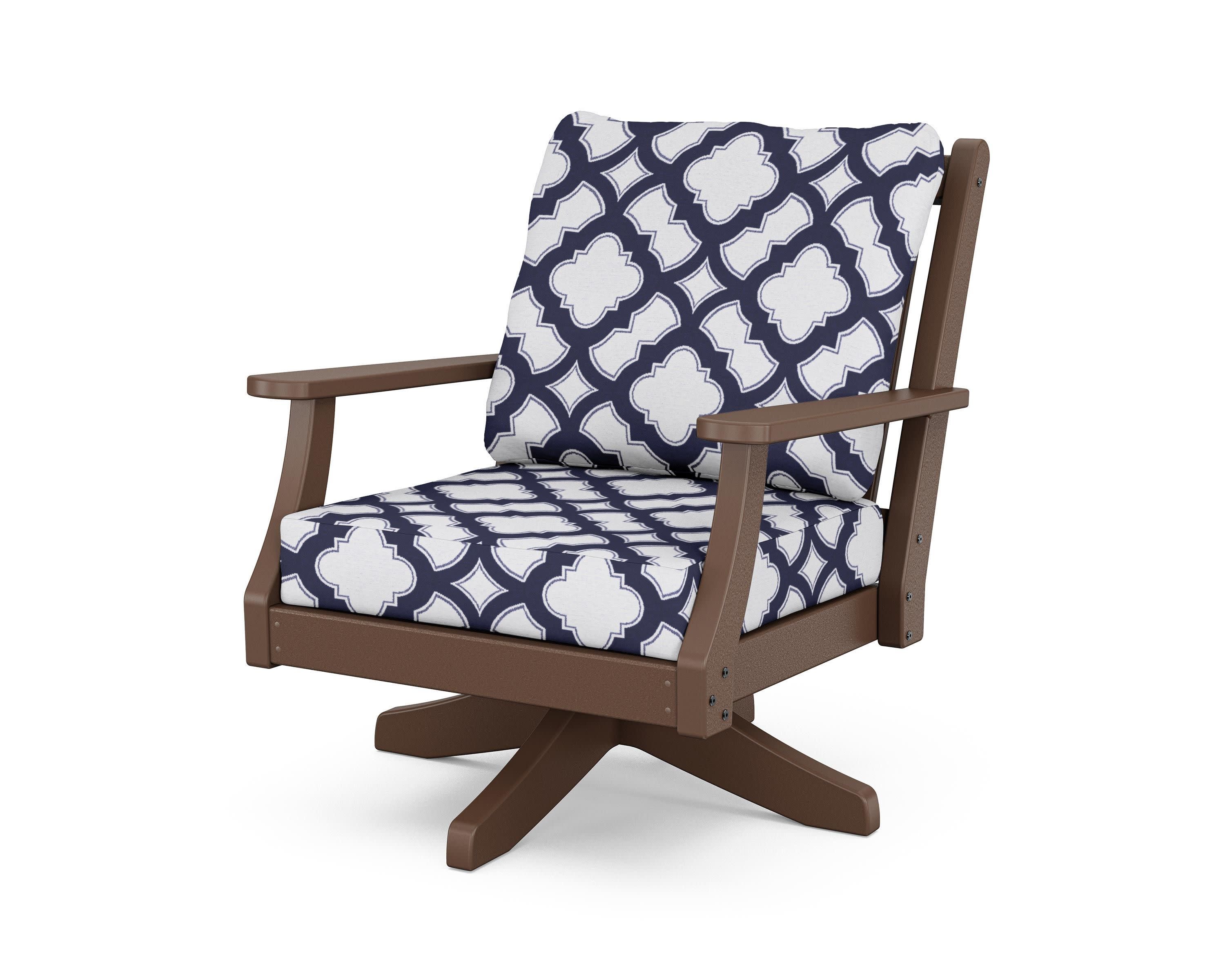Wovendale Deep Seating Swivel Chair in Mahogany / Trellis Navy