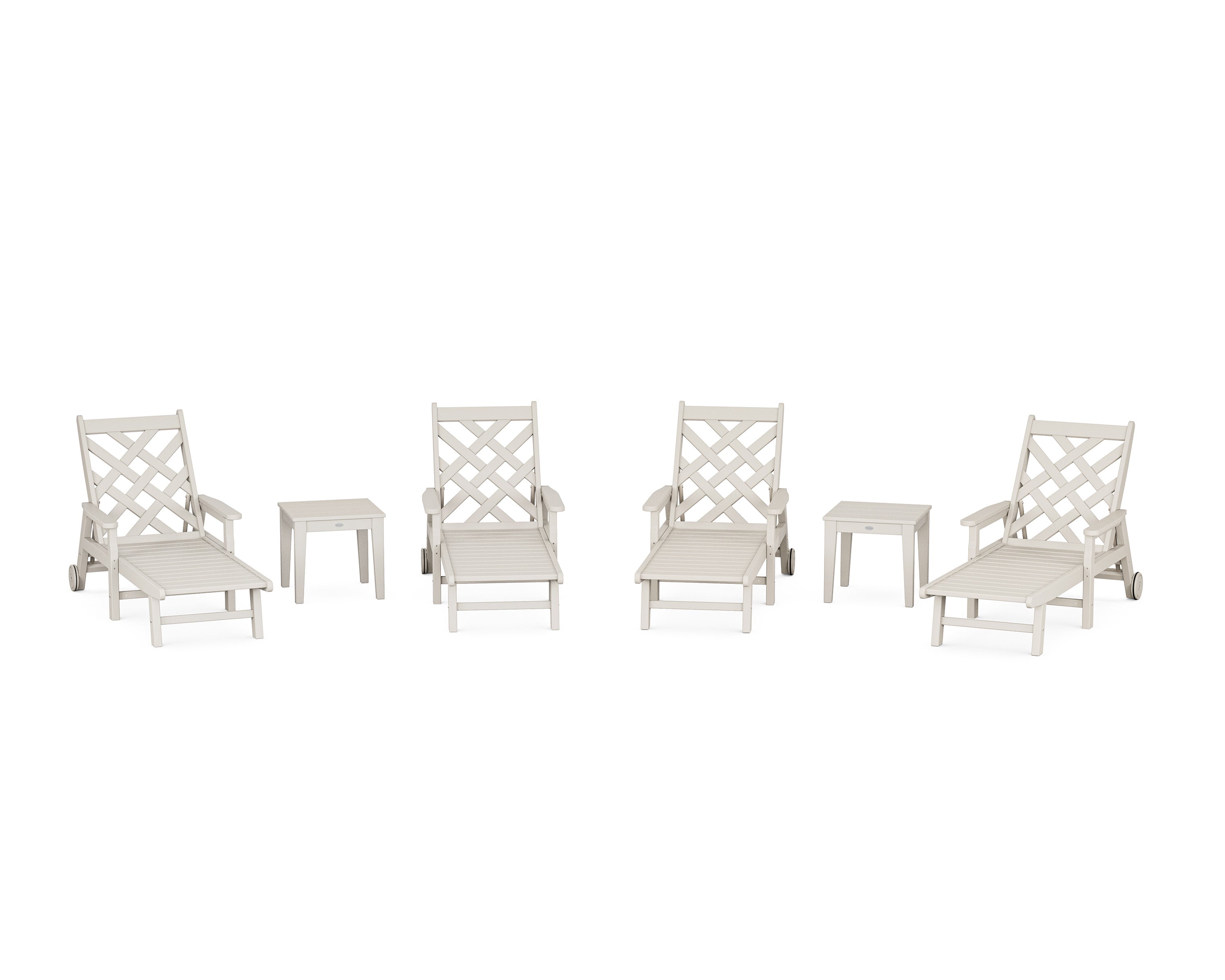 Wovendale 6-Piece Chaise Set with Arms and Wheels in Sand