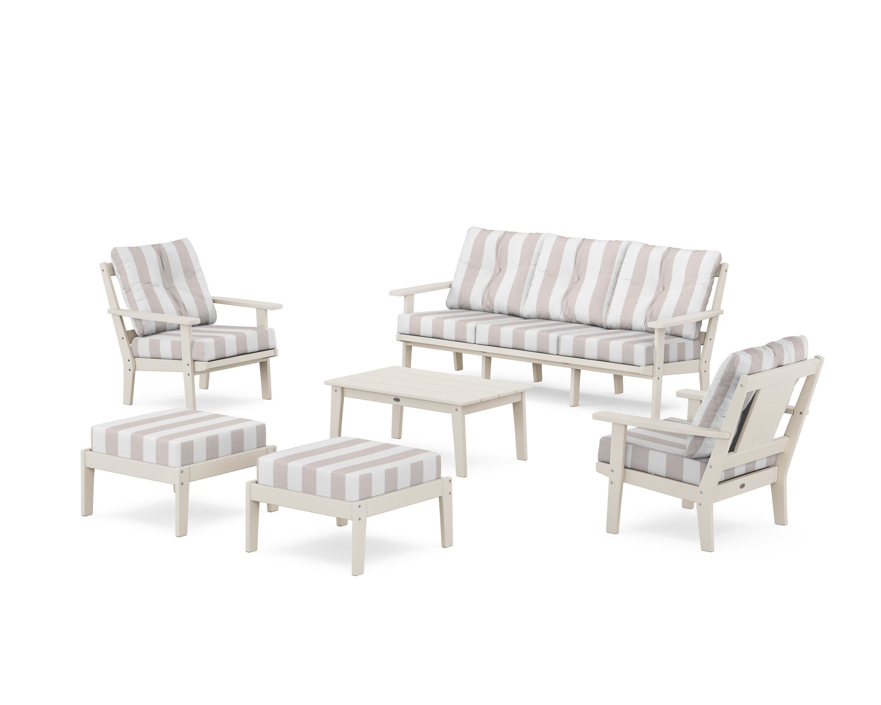 Prairie 6-Piece Lounge Sofa Set in Sand / Cabana Stripe Dune Burlap