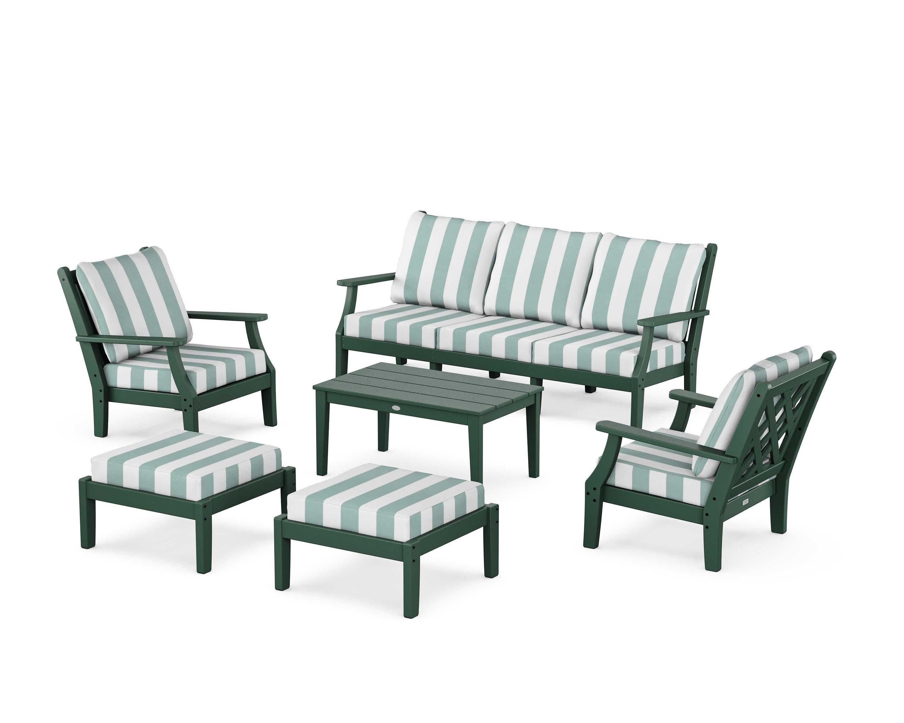 Wovendale 6-Piece Lounge Sofa Set in Green / Cabana Stripe Glacier Spa