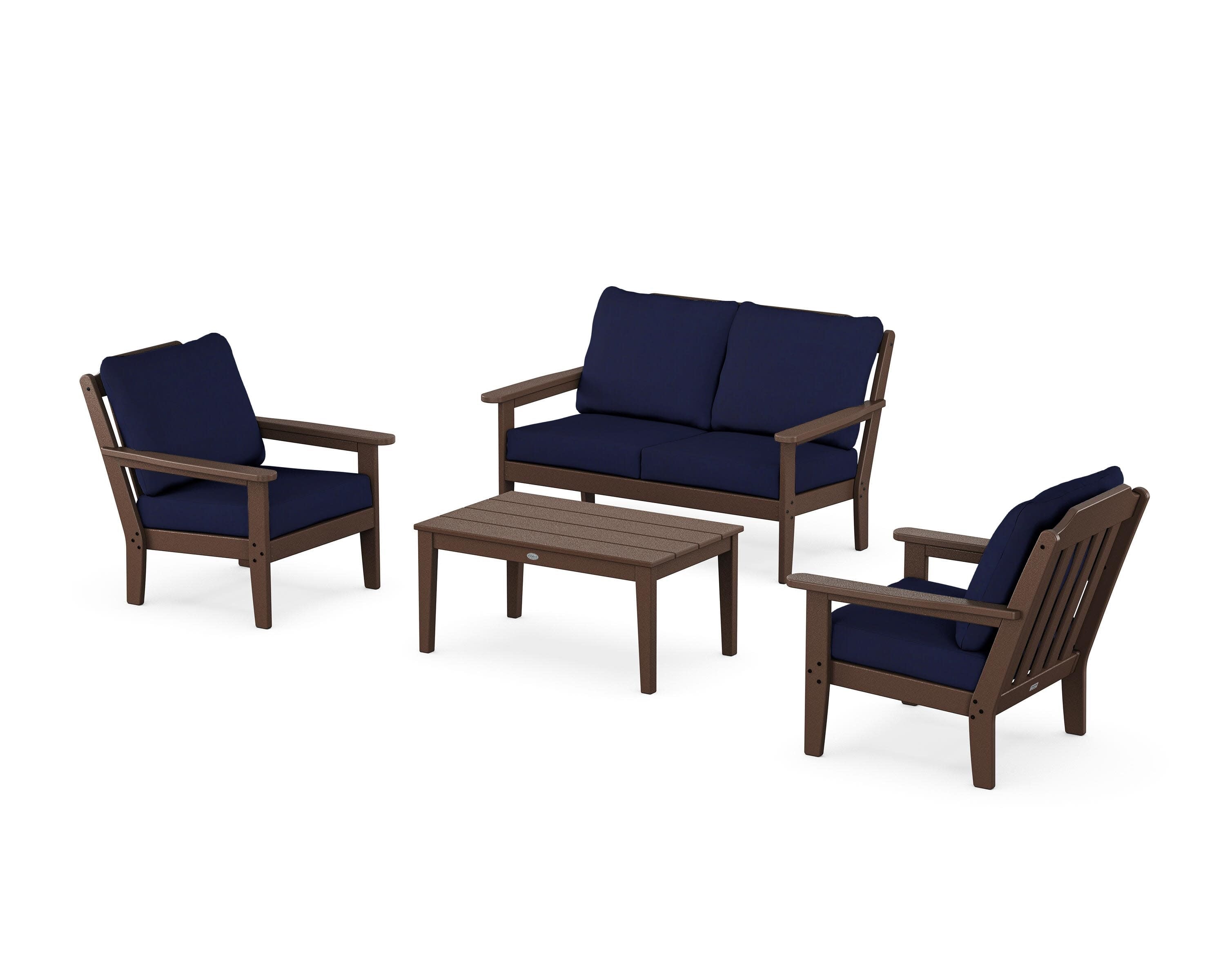 Cottage 4-Piece Deep Seating Set with Loveseat in Mahogany / Navy