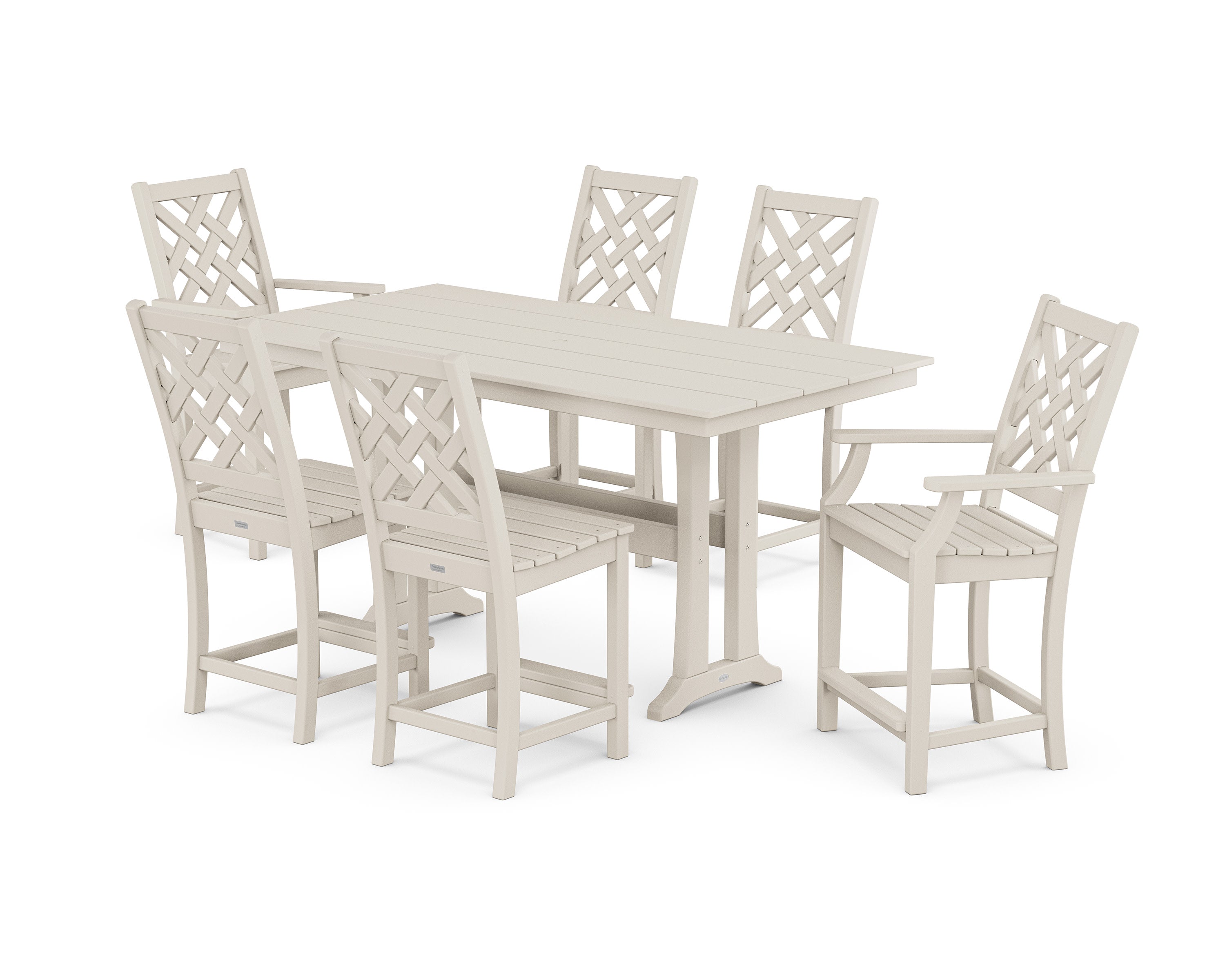 Wovendale 7-Piece Farmhouse Counter Set with Trestle Legs in Sand