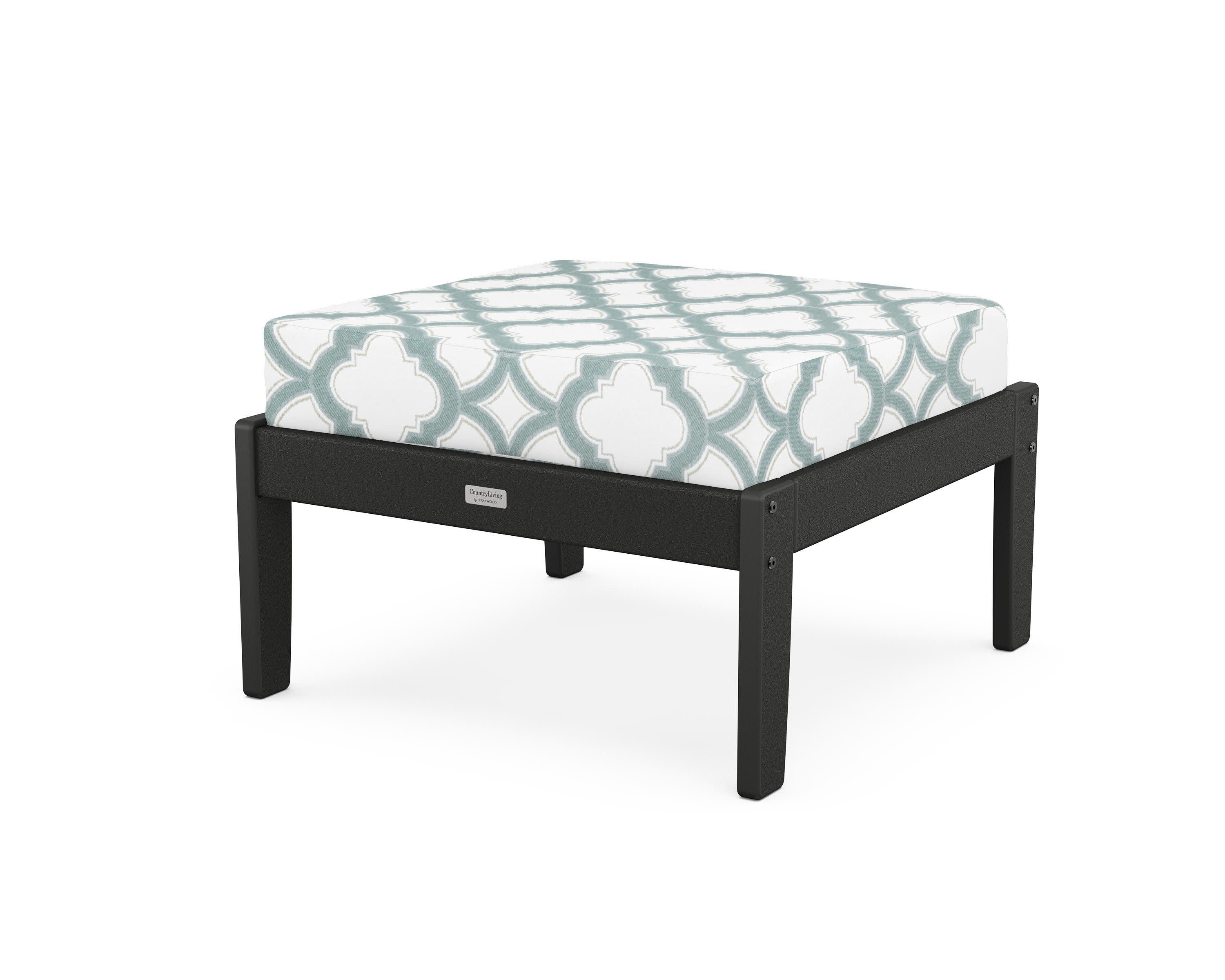 Cottage Deep Seating Ottoman in Black / Trellis Glacier Spa