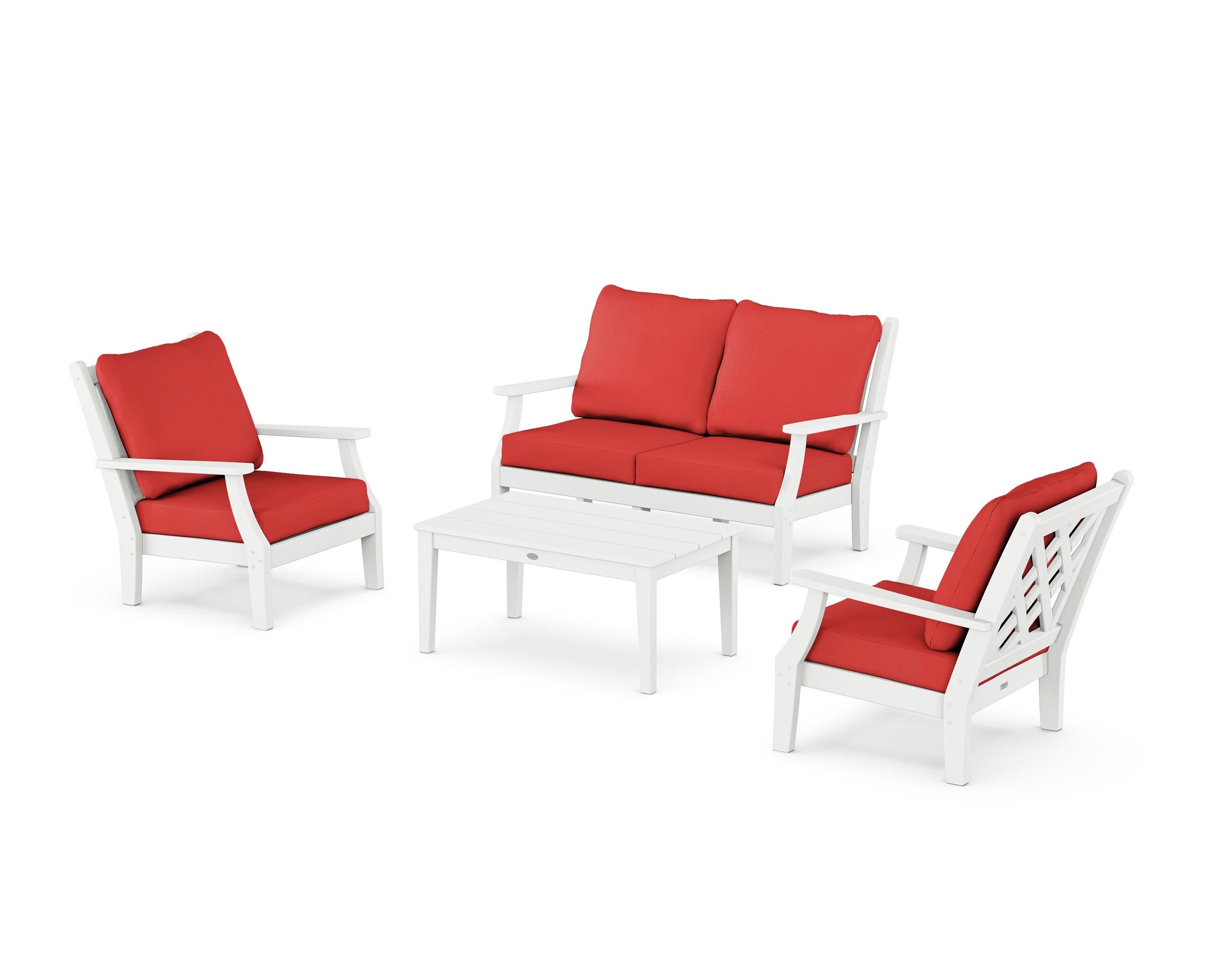 Wovendale 4-Piece Deep Seating Set with Loveseat in White / Crimson Linen