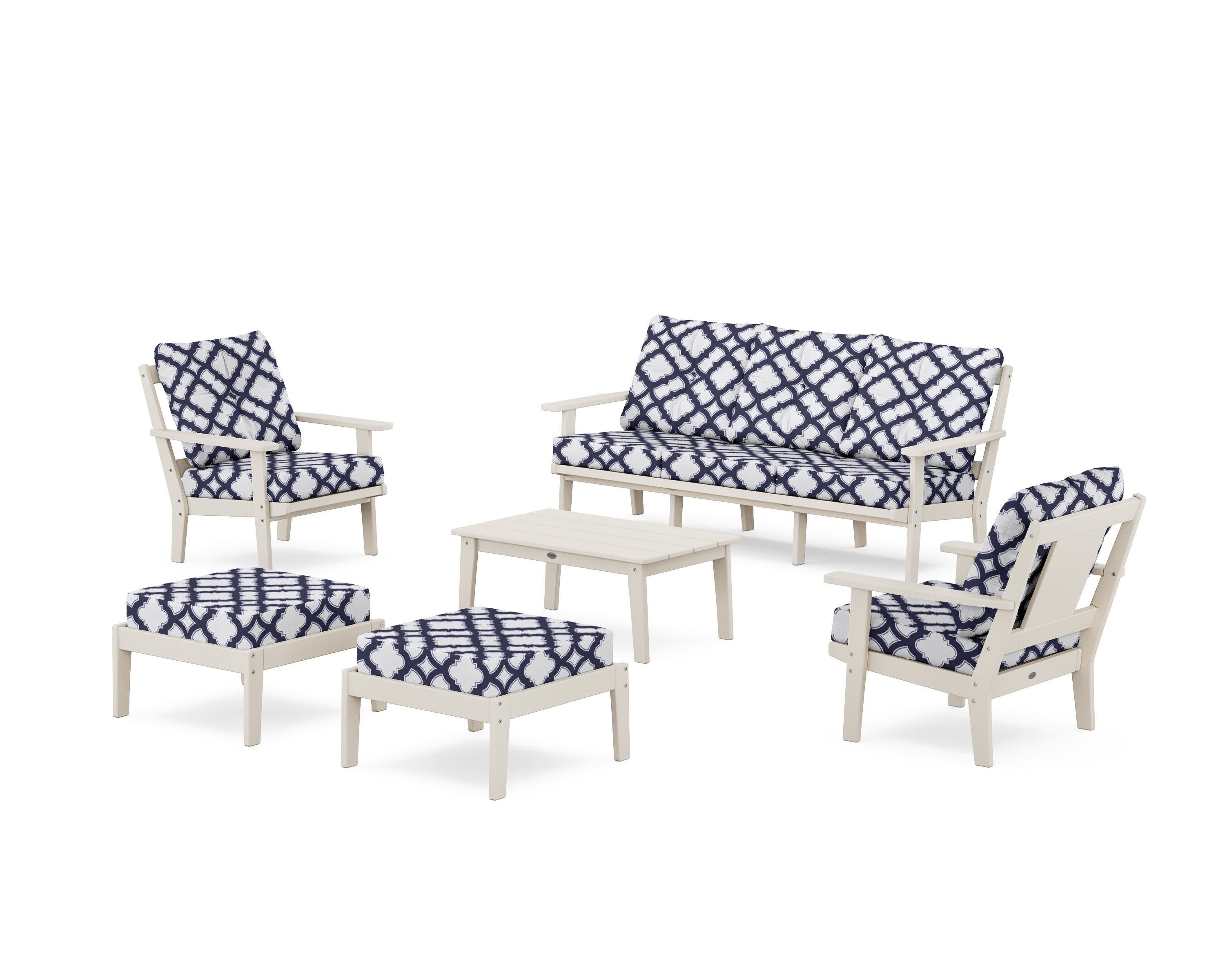 Prairie 6-Piece Lounge Sofa Set in Sand / Trellis Navy