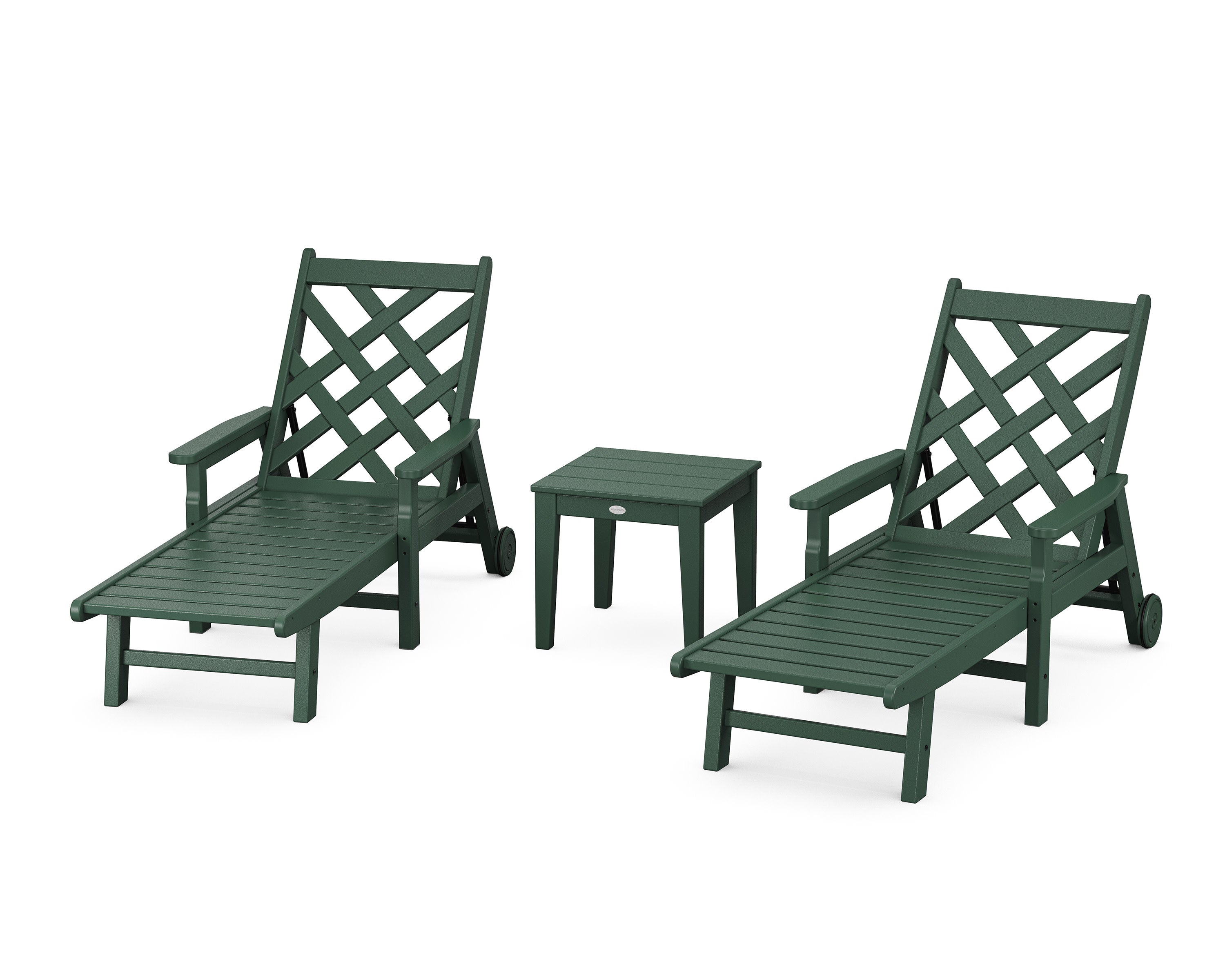 Wovendale 3-Piece Chaise Set with Arms and Wheels in Green