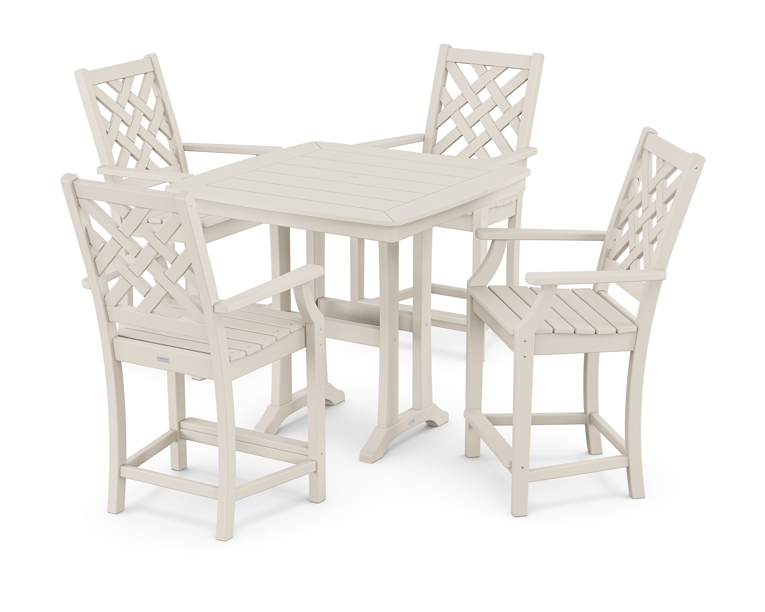 Wovendale 5-Piece Counter Set with Trestle Legs in Sand