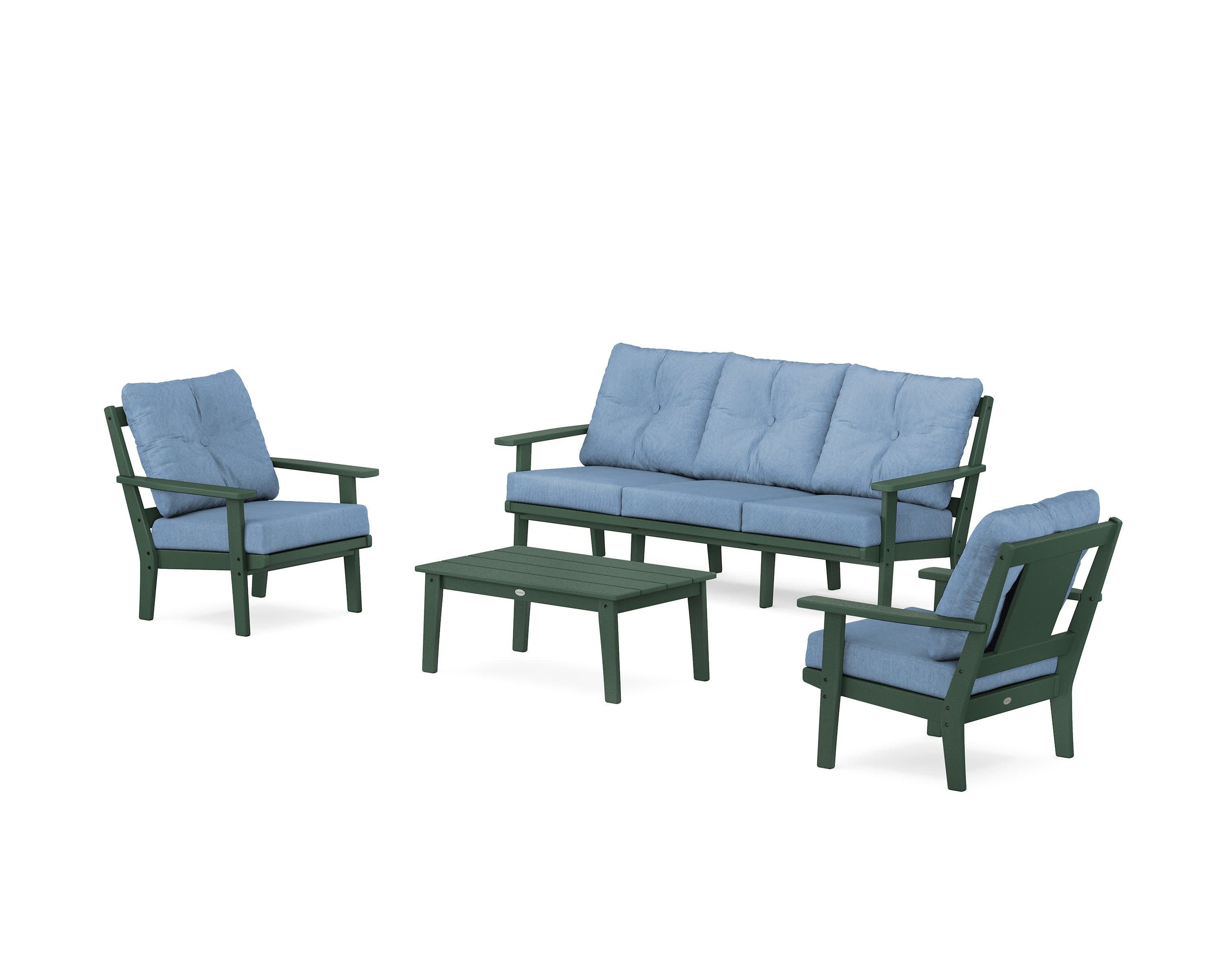 Prairie 4-Piece Deep Seating Set with Sofa in Green / Sky Blue