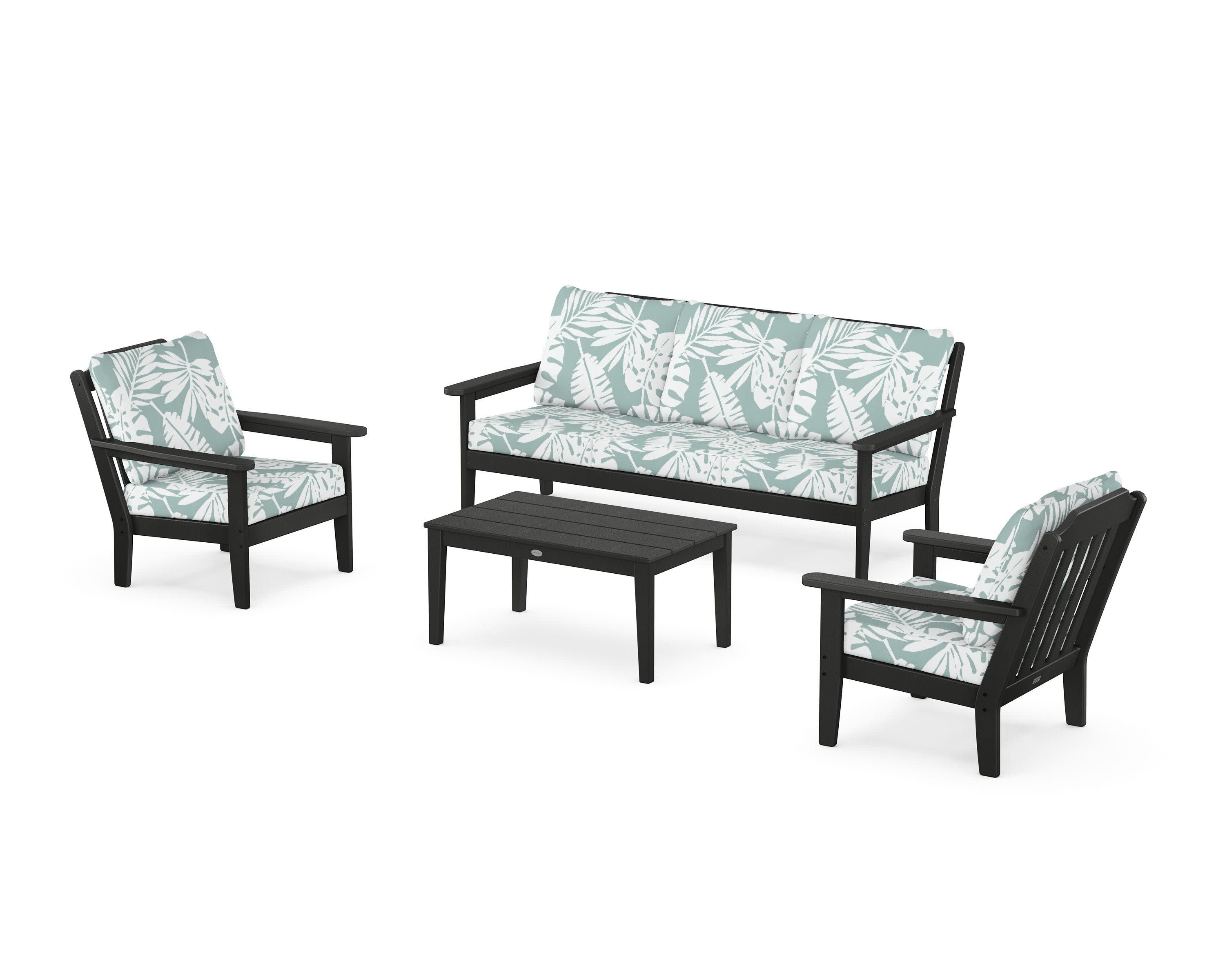 Cottage 4-Piece Deep Seating Set with Sofa in Black / Leaf Glacier Spa