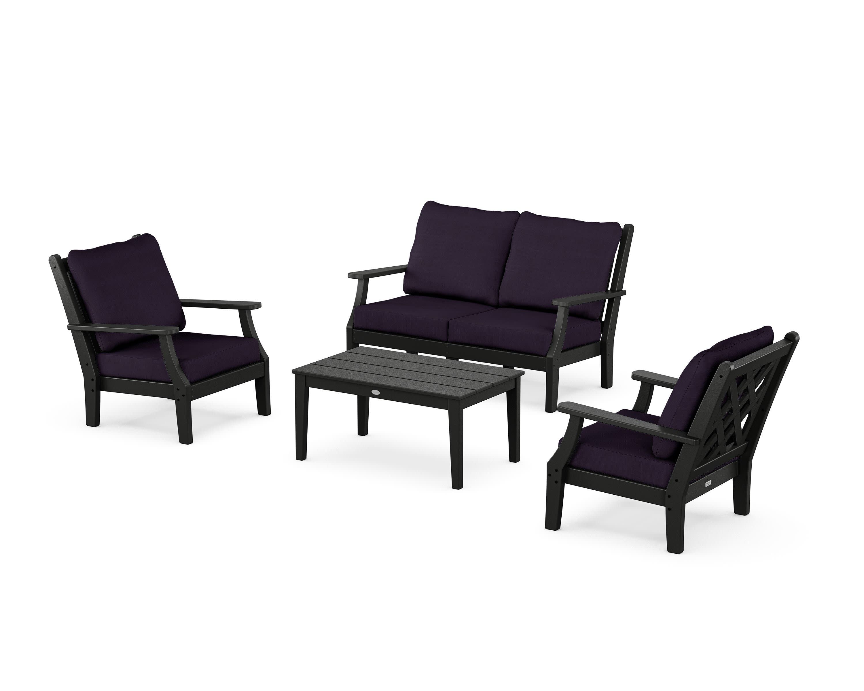 Wovendale 4-Piece Deep Seating Set with Loveseat in Black / Navy Linen