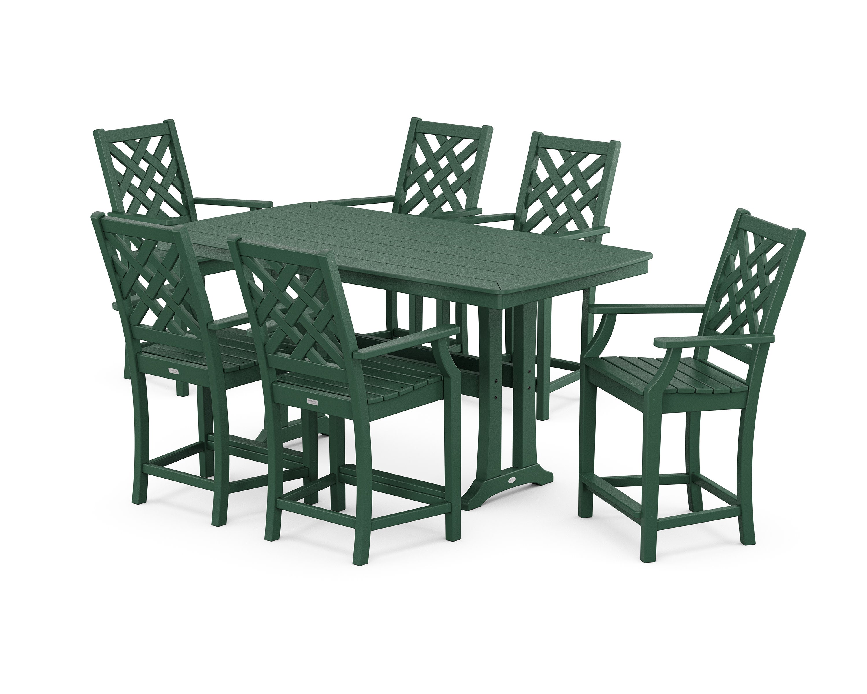 Wovendale Arm Chair 7-Piece Counter Set with Trestle Legs in Green