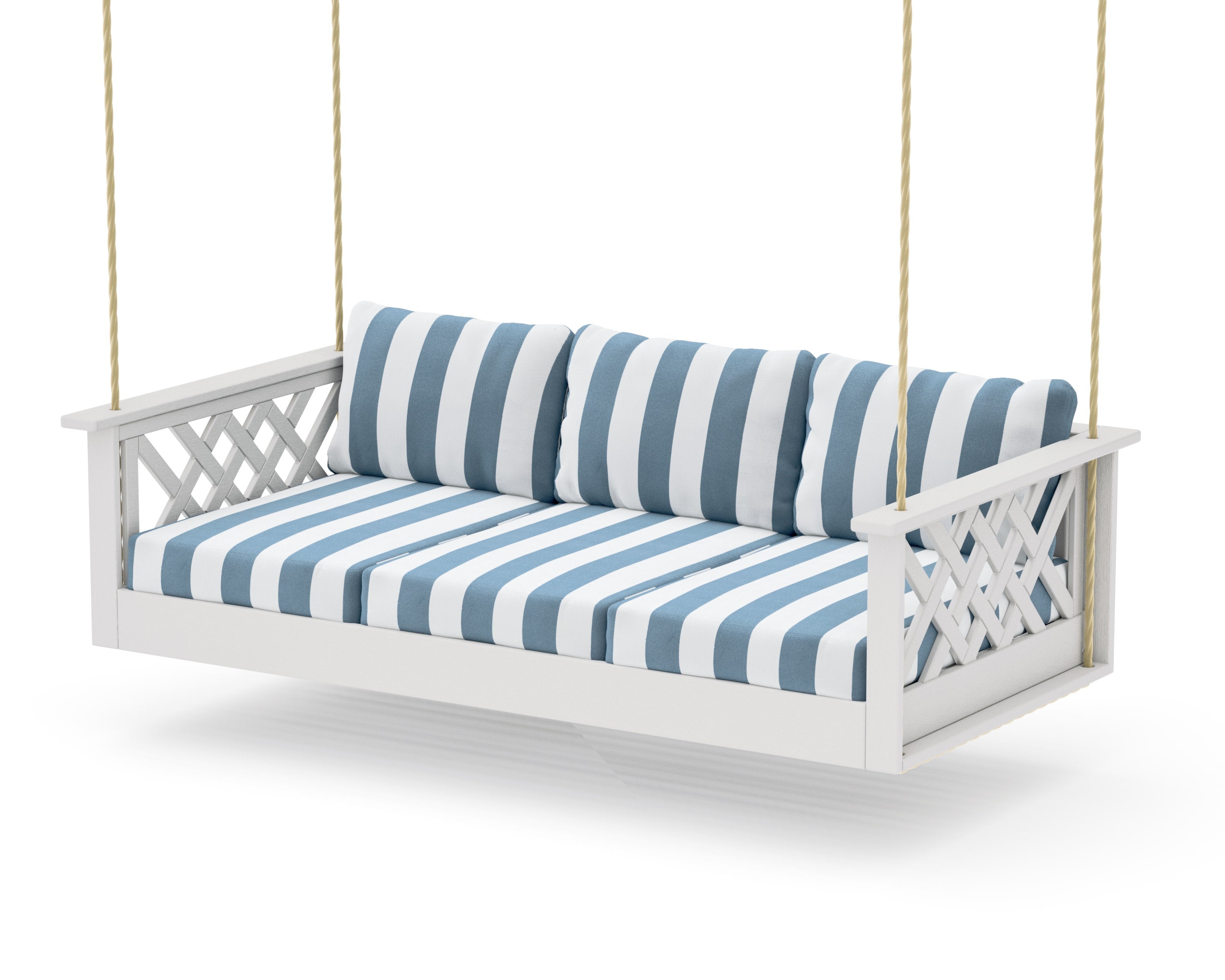 Wovendale Daybed Swing in Vintage White / Cabana Stripe Sky Blue