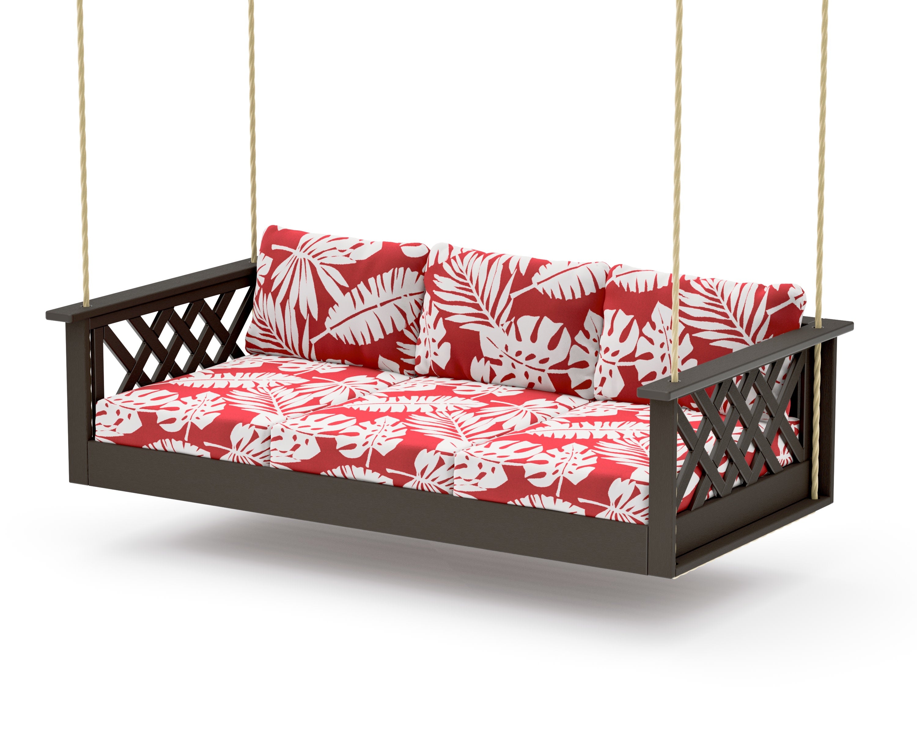 Wovendale Daybed Swing in Vintage Coffee / Leaf Crimson