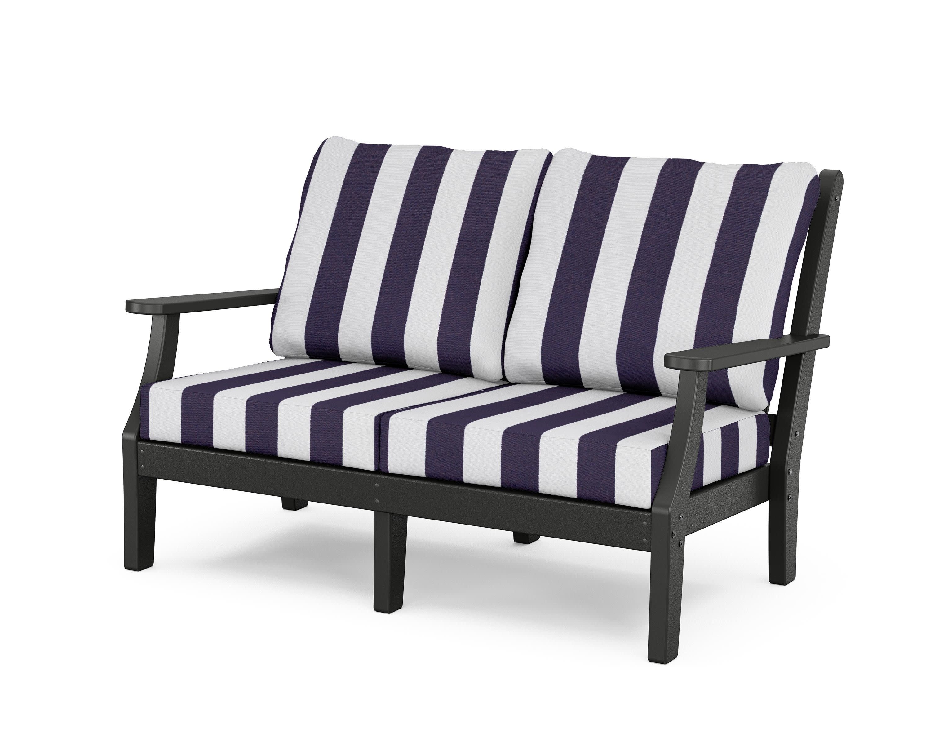 Wovendale Deep Seating Loveseat in Black / Cabana Stripe Navy