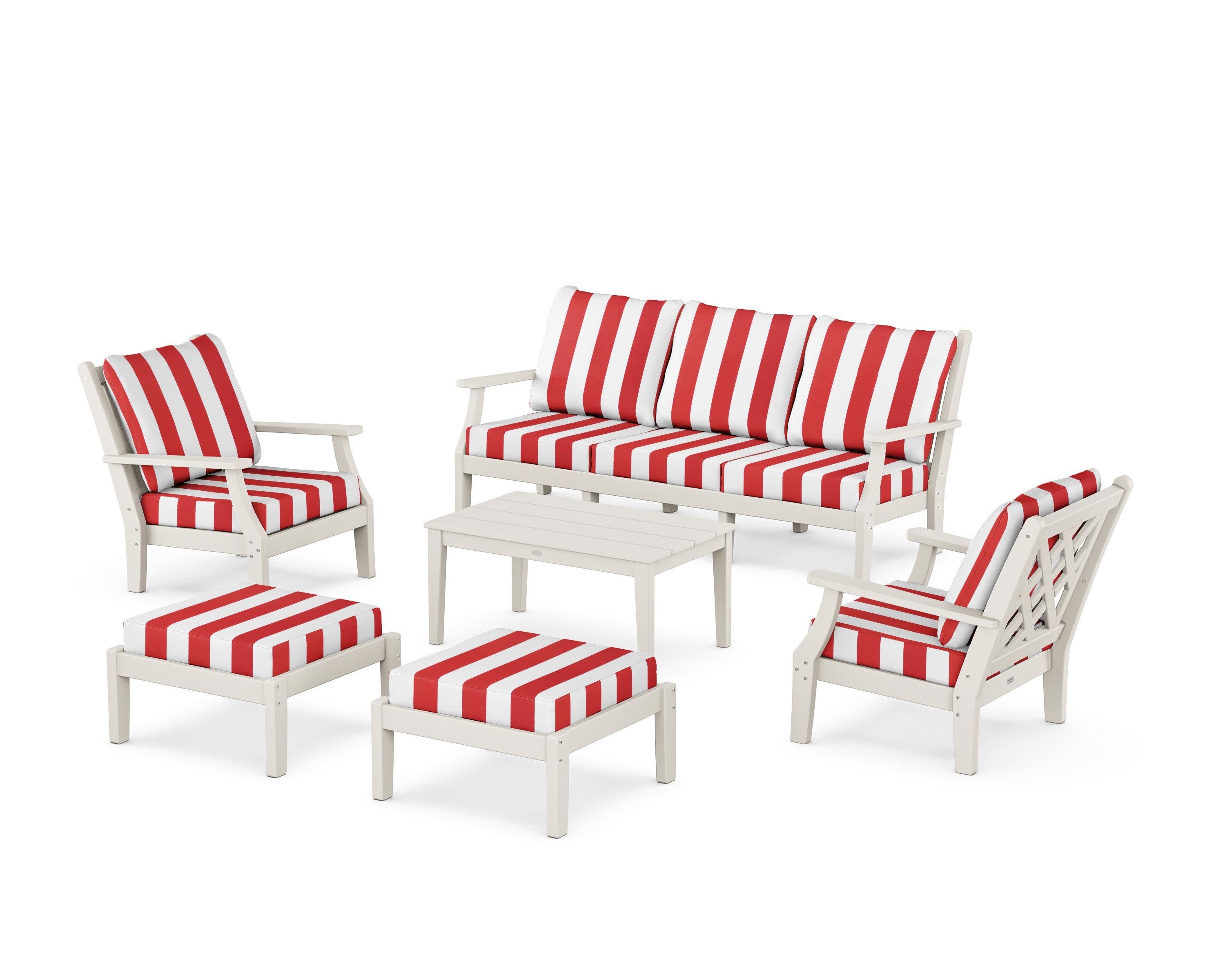 Wovendale 6-Piece Lounge Sofa Set in Sand / Cabana Stripe Crimson