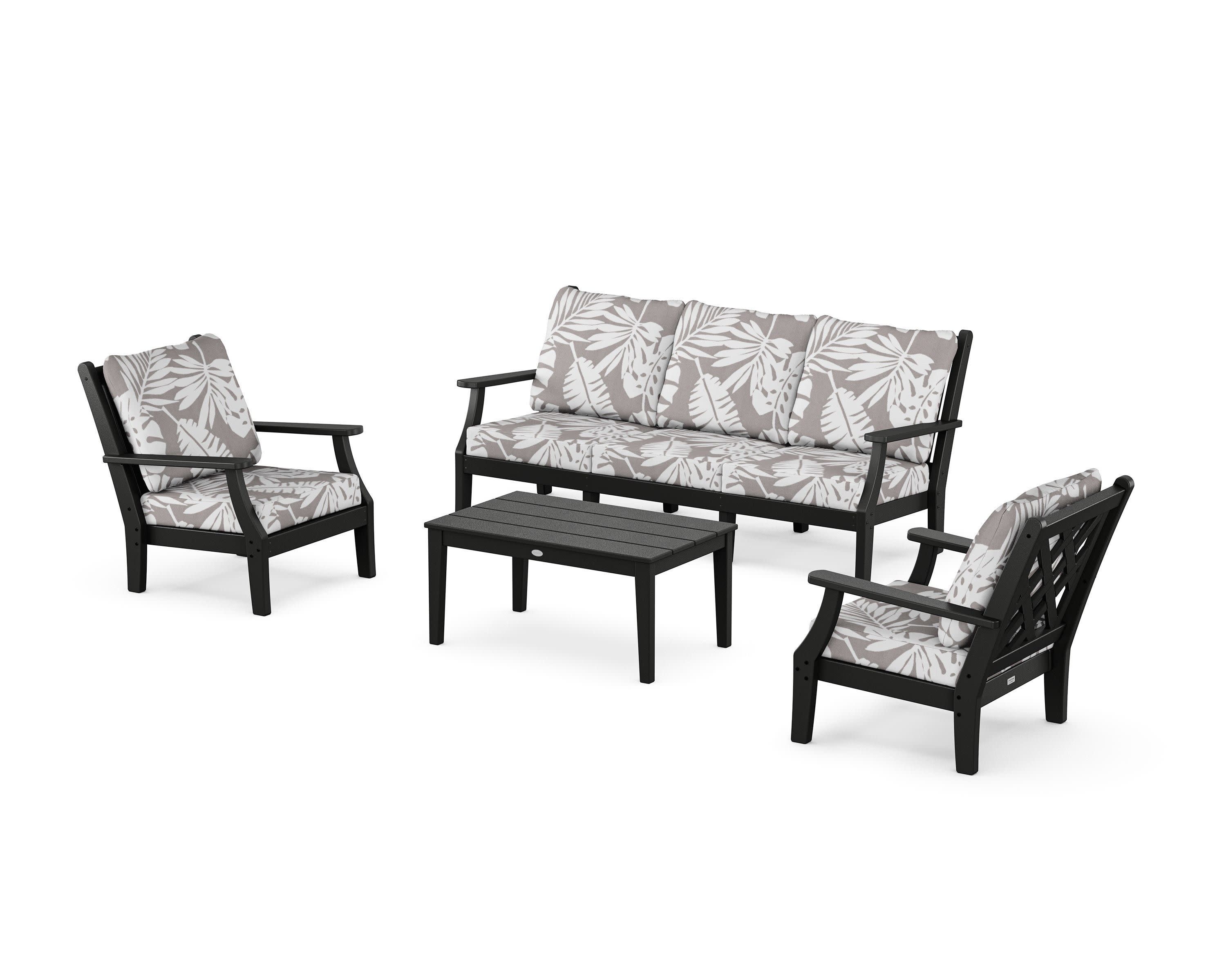 Wovendale 4-Piece Deep Seating Set with Sofa in Black / Leaf Grey Mist