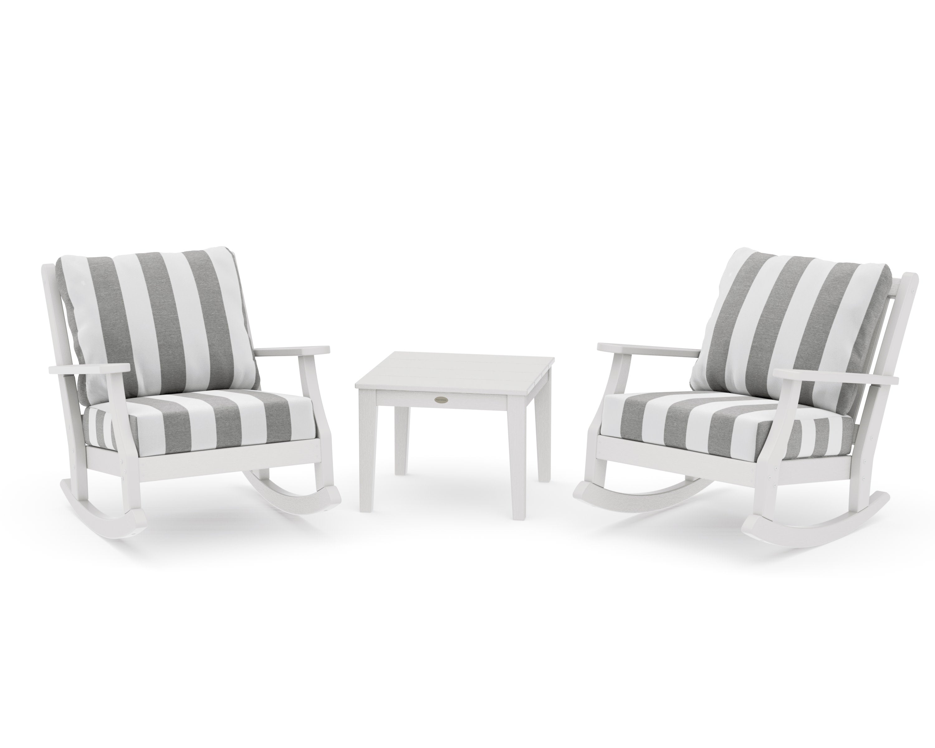 Wovendale 3-Piece Deep Seating Rocker Set in Vintage White / Cabana Stripe Grey Mist