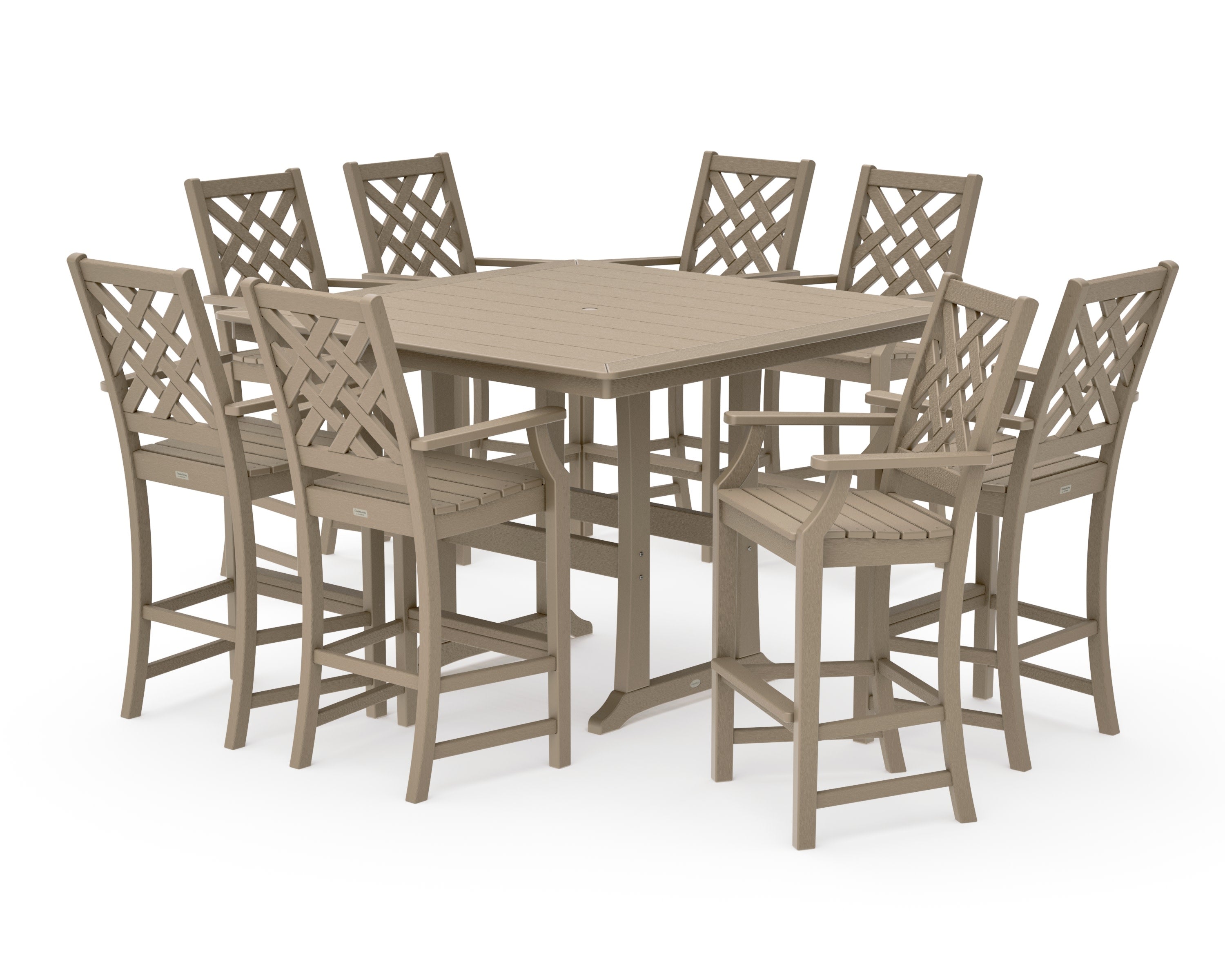 Wovendale 9-Piece Square Bar Set with Trestle Legs in Vintage Sahara