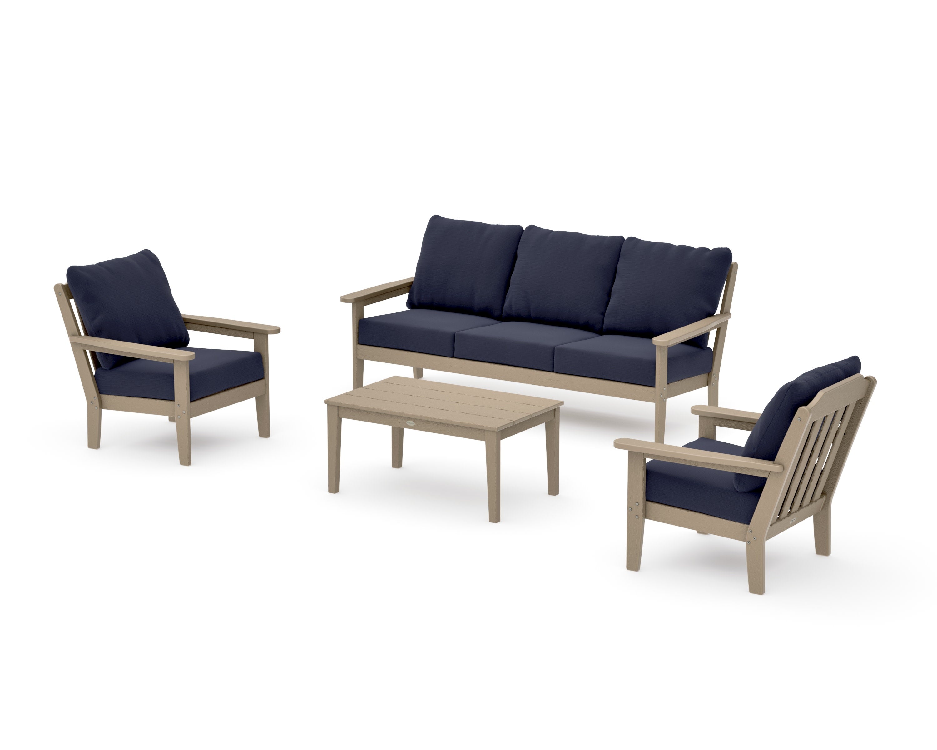 Cottage 4-Piece Deep Seating Set with Sofa in Vintage Sahara / Navy Linen