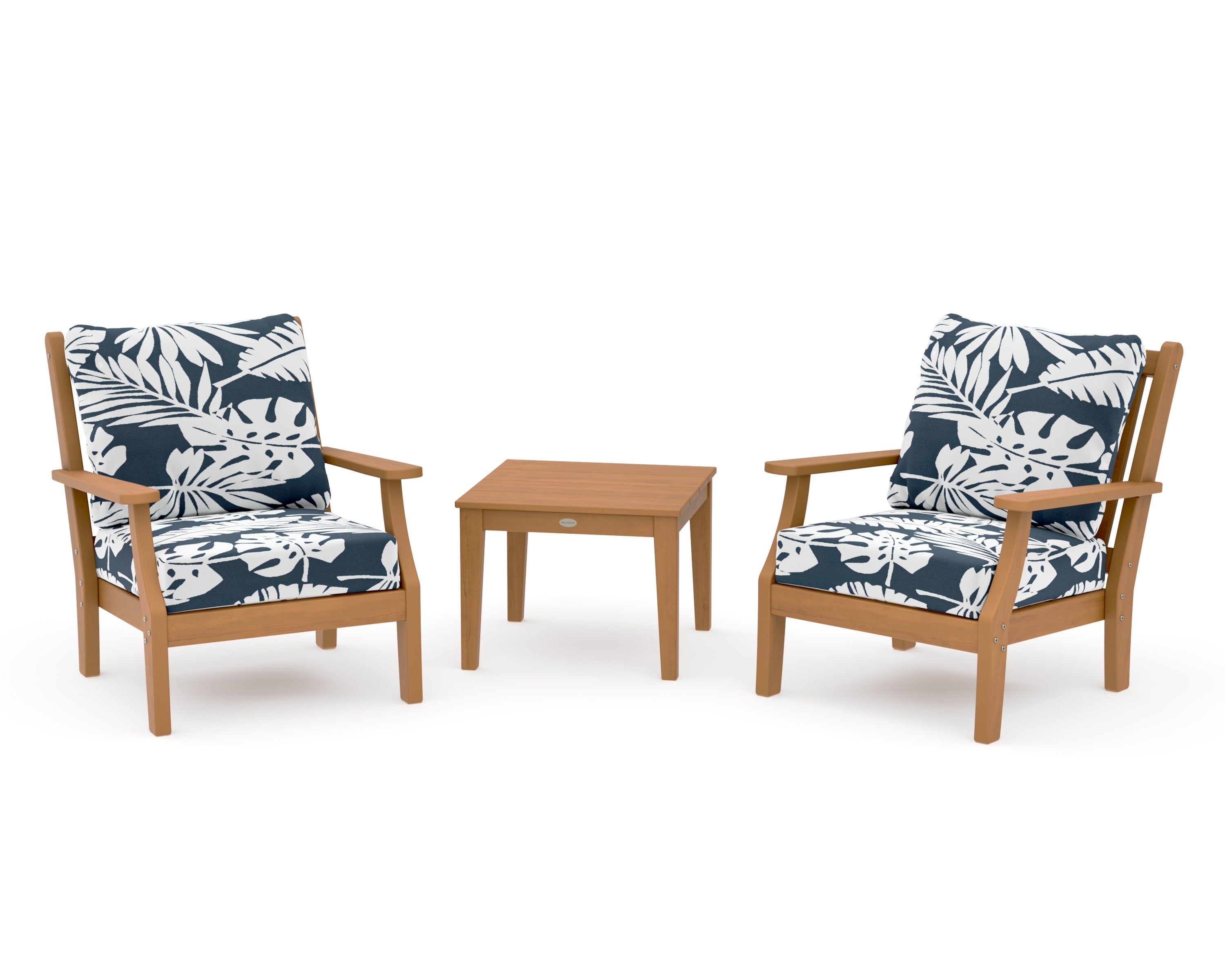 Wovendale 3-Piece Deep Seating Set in Natural / Leaf Marine Indigo