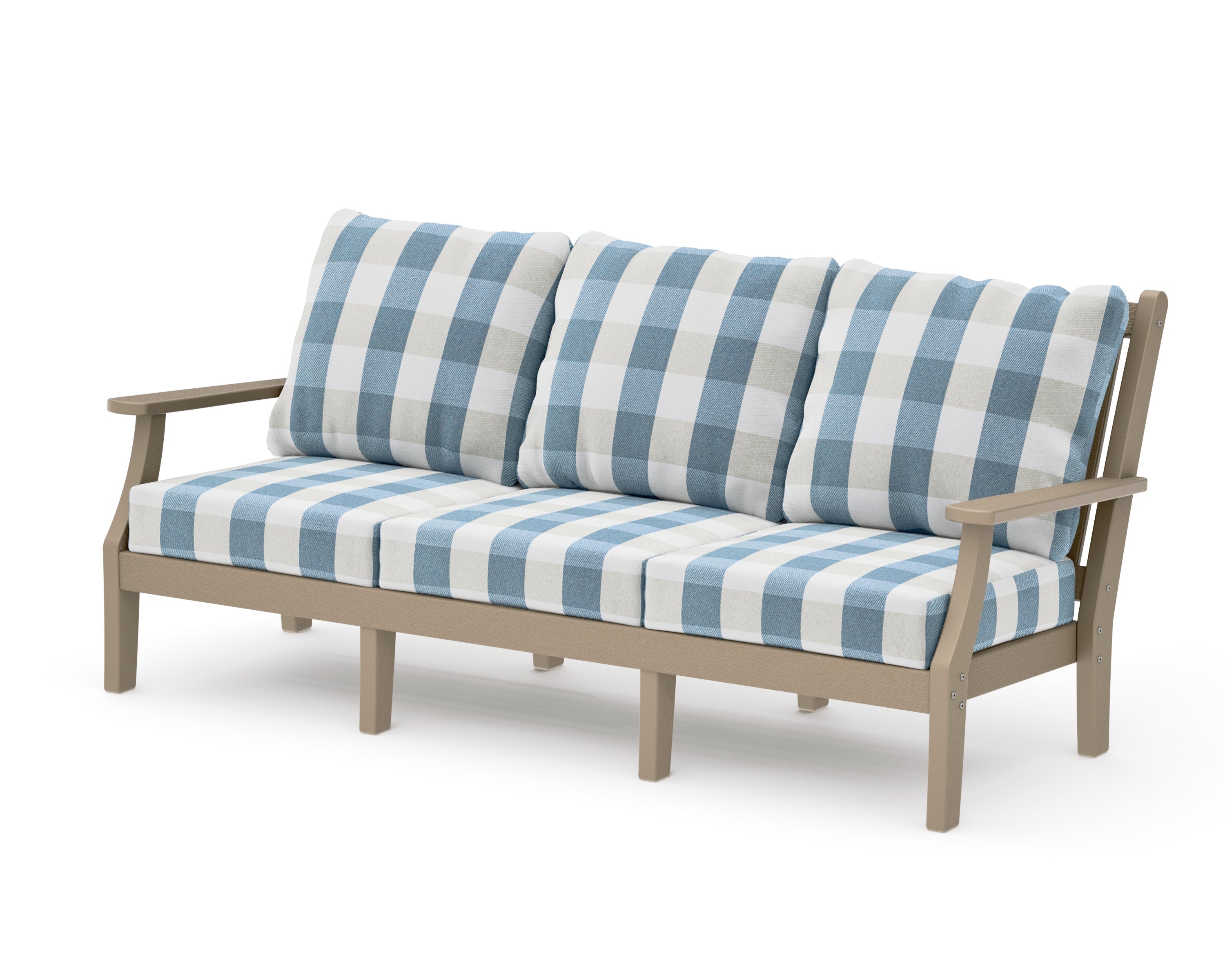 Wovendale Deep Seating Sofa in Vintage Sahara / Buffalo Plaid Sky Blue