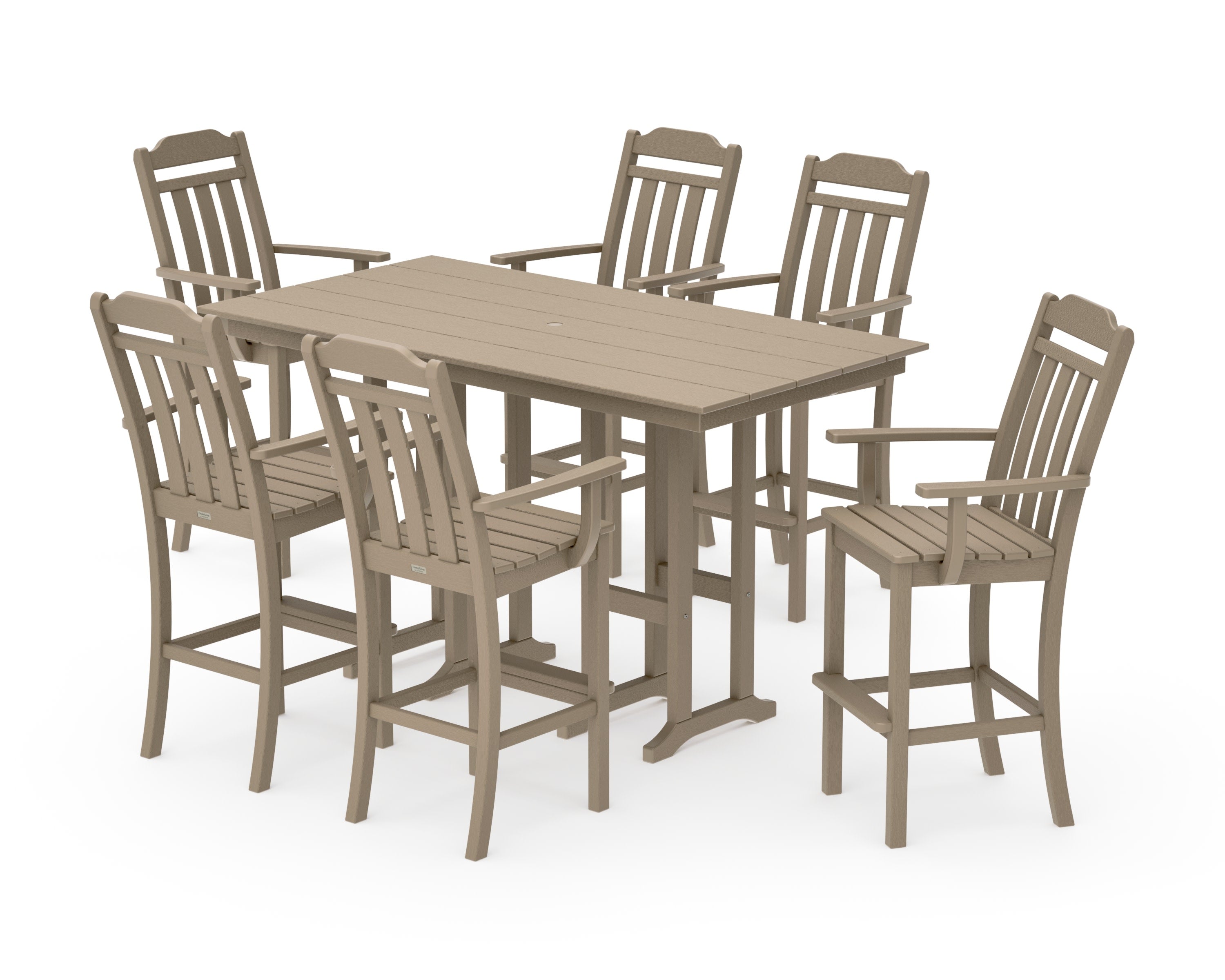 Cottage Arm Chair 7-Piece Farmhouse Bar Set in Vintage Sahara