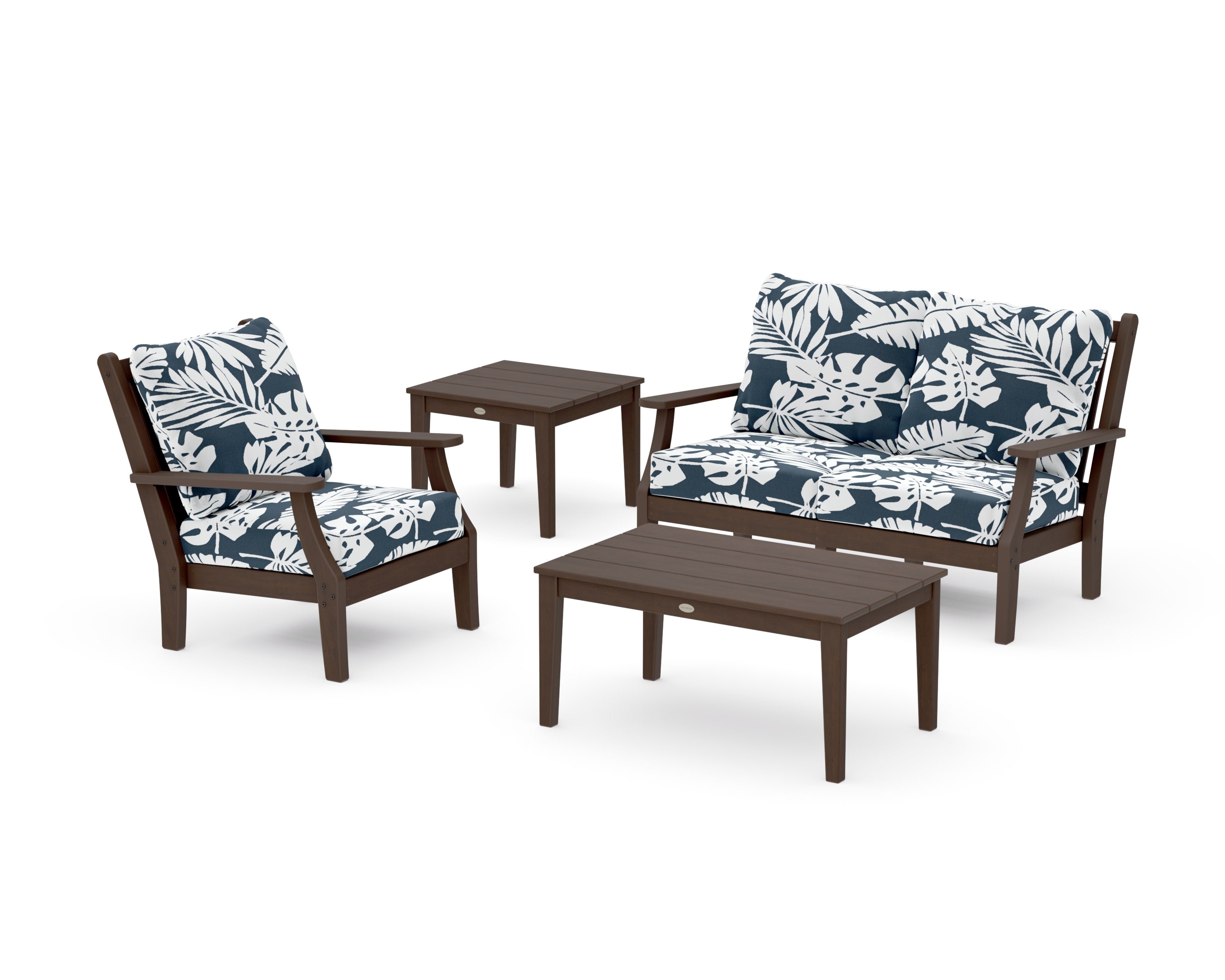 Wovendale 4-Piece Deep Seating Set in Kona / Leaf Marine Indigo