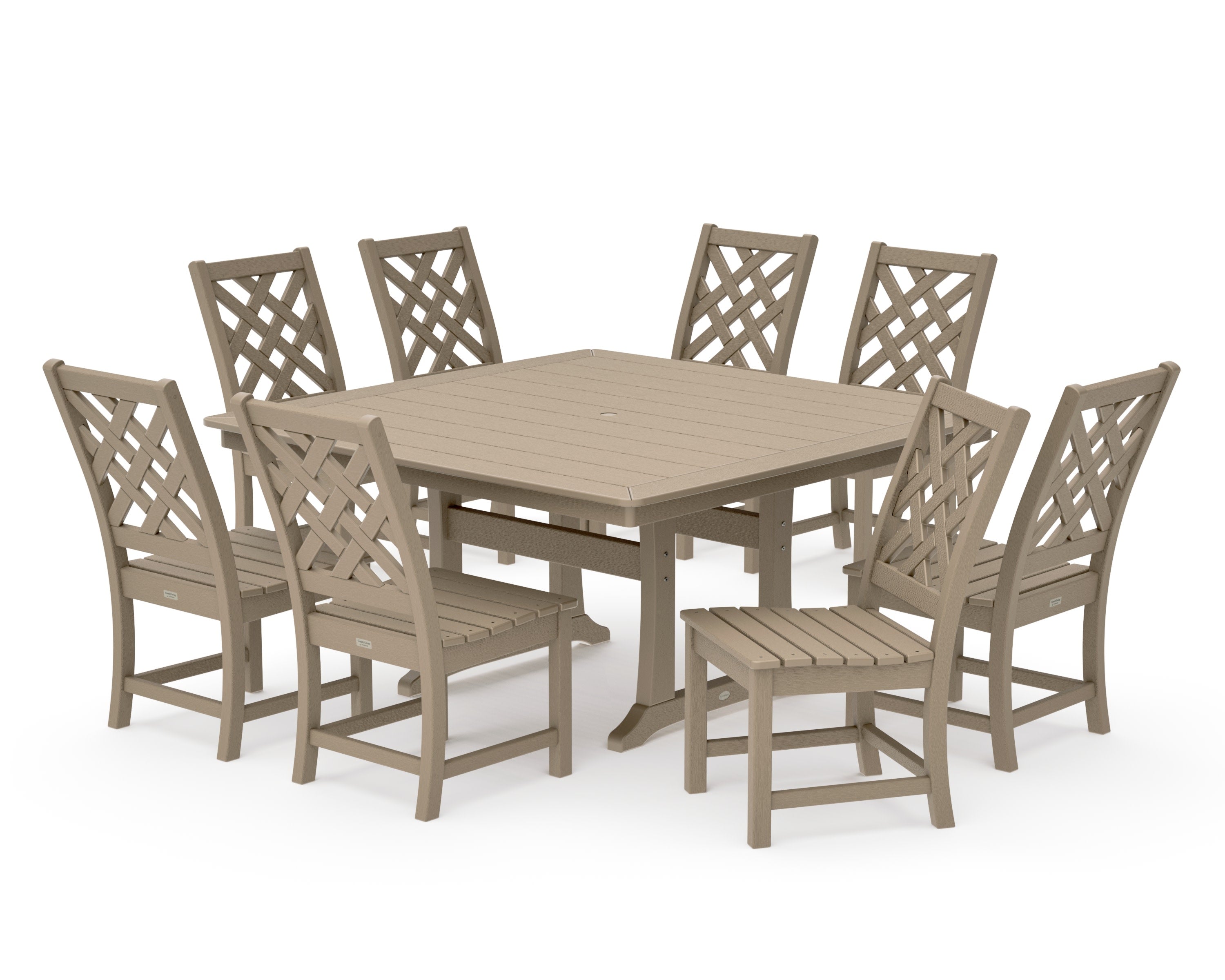 Wovendale Side Chair 9-Piece Square Dining Set with Trestle Legs in Vintage Sahara
